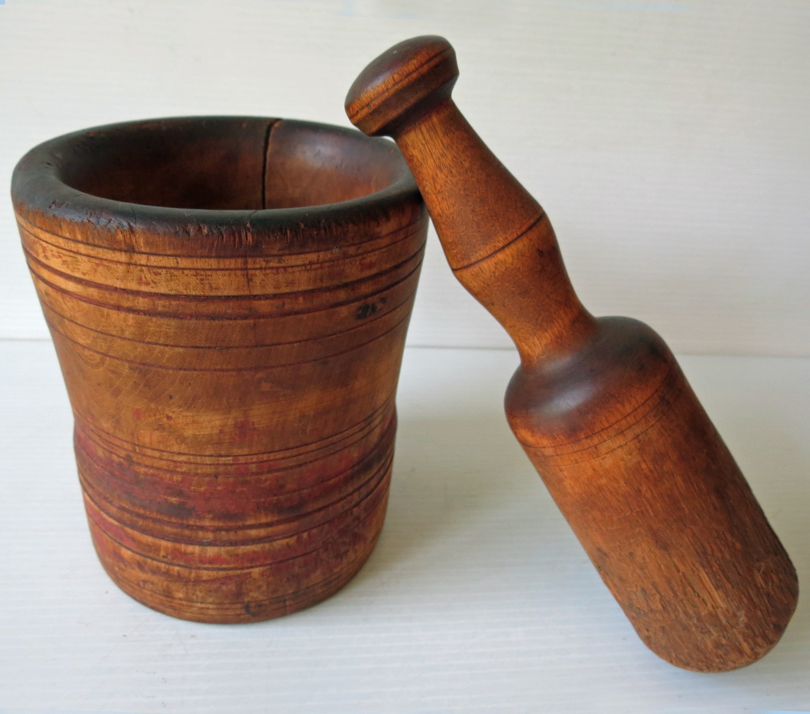 Antique Hand Turned Maple MORTAR & PESTLE 6″
