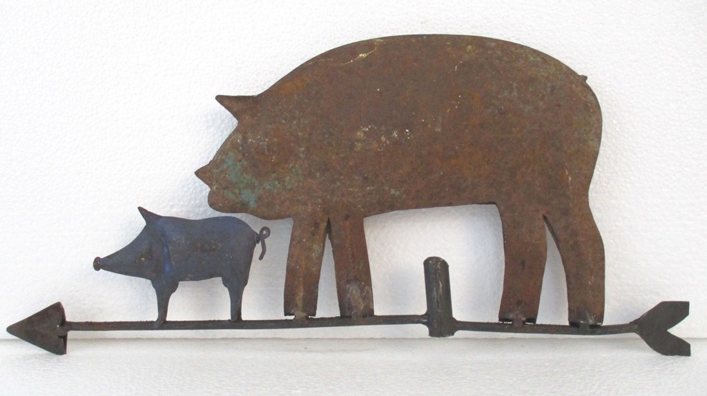 ANTIQUE VINTAGE PIG AND PIGLET WEATHER VANE HAND MADE