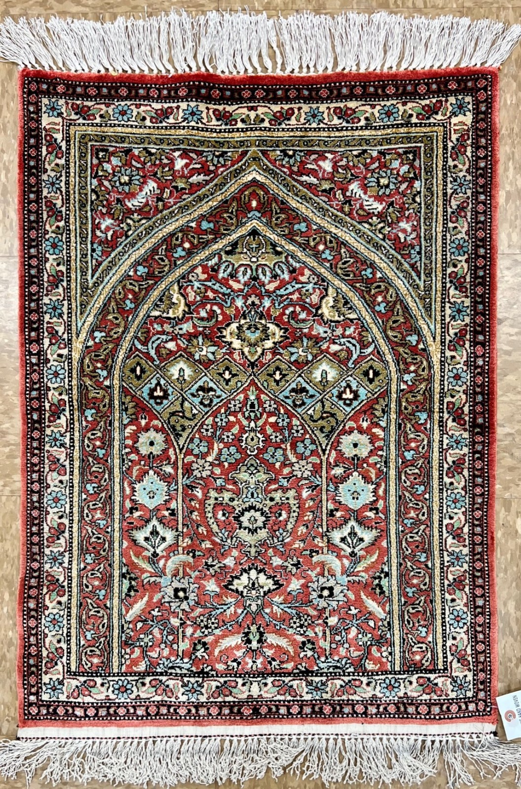 Pure Silk Hand Knotted Oriental Rug 2×3 Fine Rust Red Vintage Accent Carpet