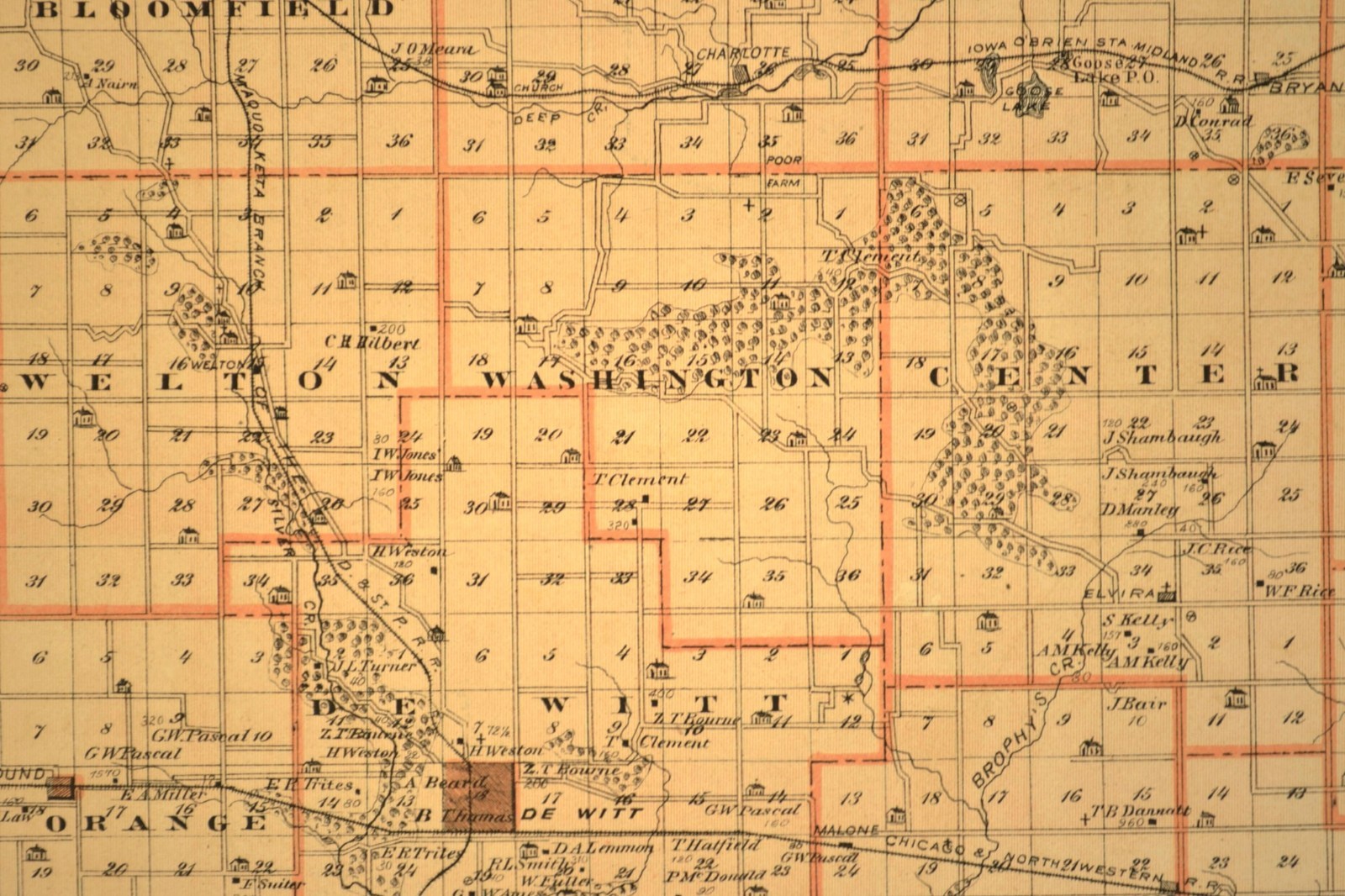 ca 1875 CLINTON COUNTY Map Iowa Dewitt Camanche Original Atlas Antique
