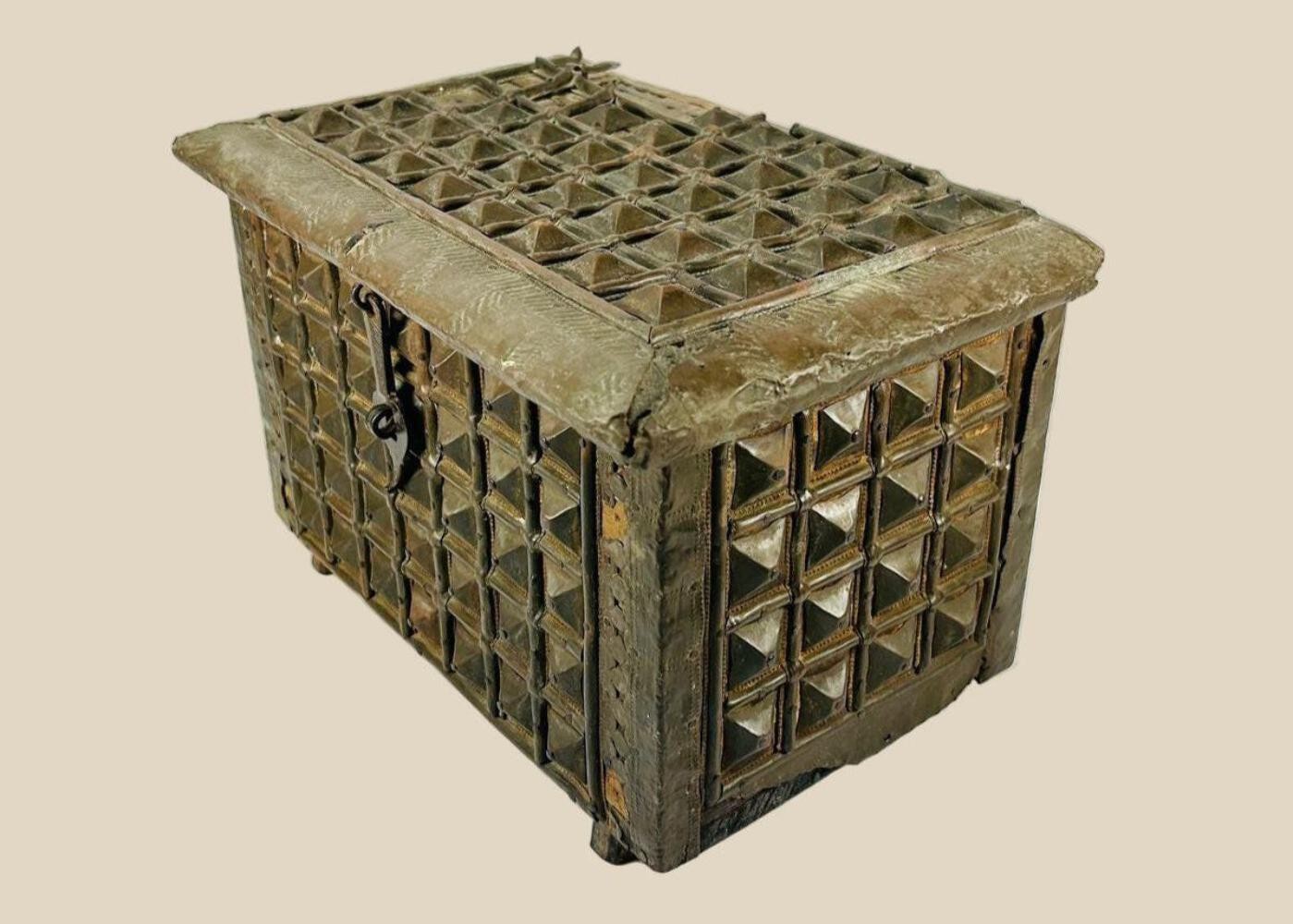 Antique Indian Brass-Clad Hardwood Lidded Box | Late 19th Century
