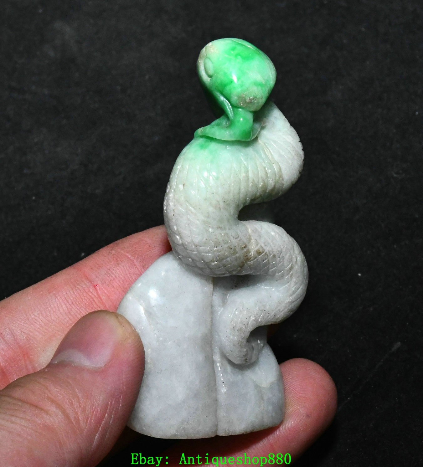 2.7”Old Chinese Emerald Jadeite 12 Zodiac Year Animal Snake Amulet Pendant