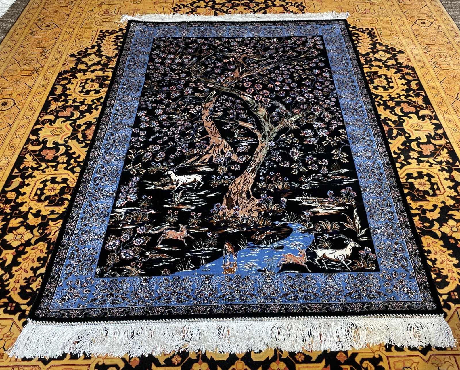 Silk Rug 3 x 5 Feet Animals Floral Pattern Tree Of Life Design Premium Quality