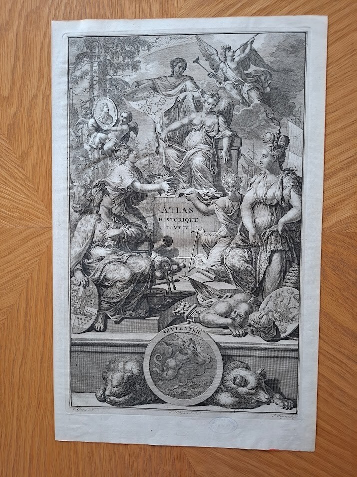 ANTIQUE FRENCH FRANCE ATLAS HENRI CHATELAIN TITLE PAGE COPPER ENGRAVING 1739