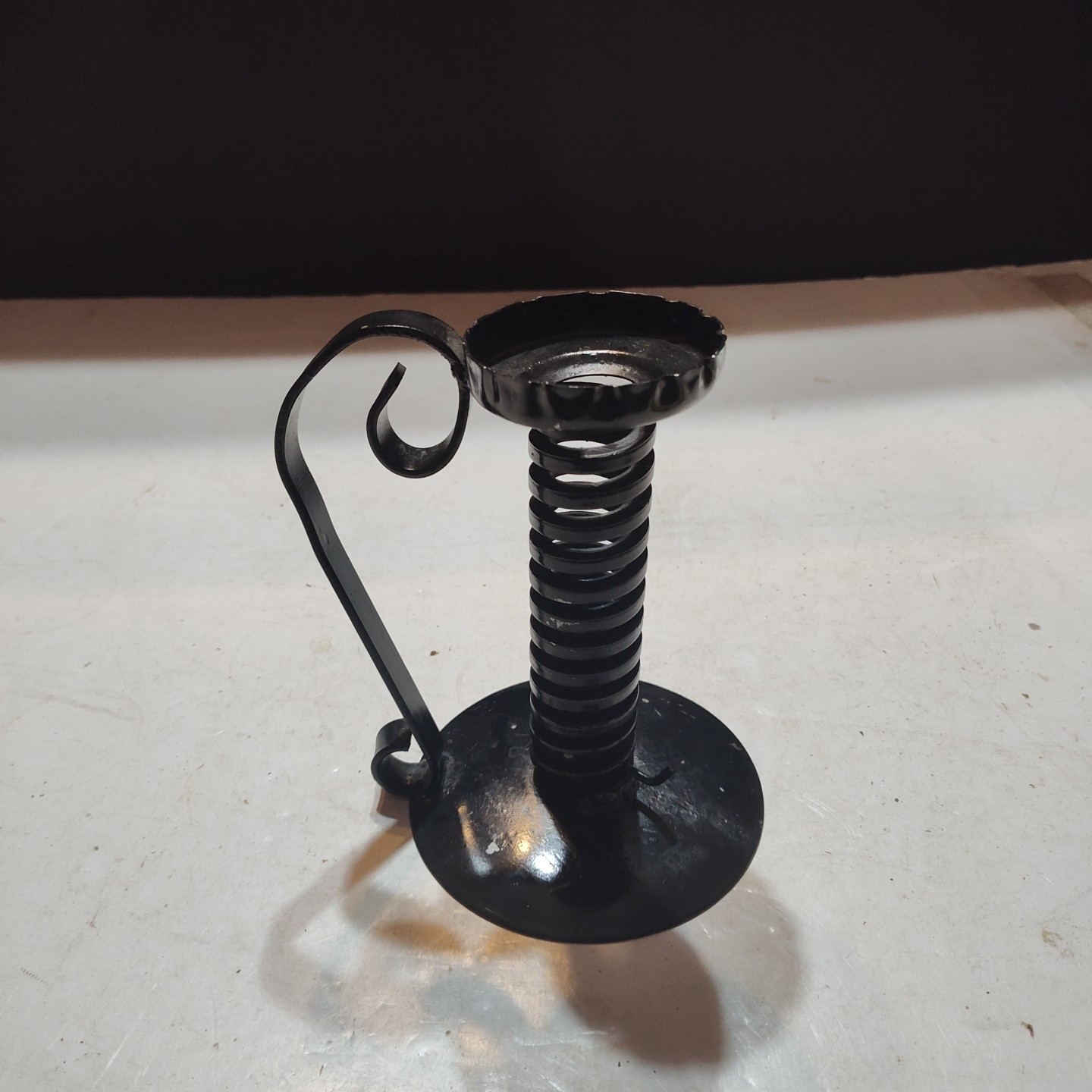 Primitive Black Spiral Iron Coiled Courting Candle Stand Holder