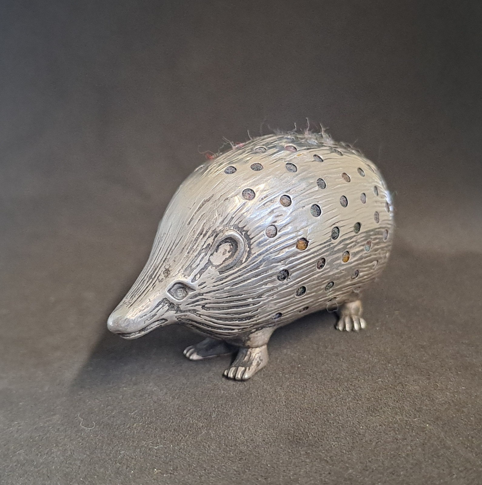 Solid Silver Hedgehog Pin Cushion. Birmingham 1906. S & Co.
