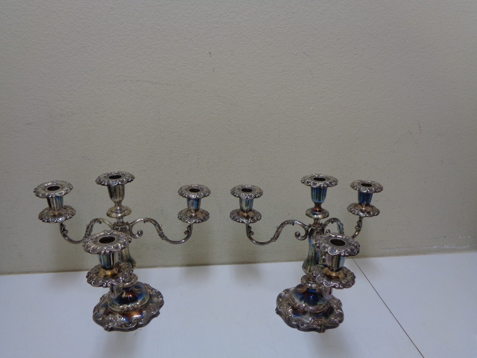Vintage Gorham Silverplate Candelabras Beautiful Pair Ornate 0294