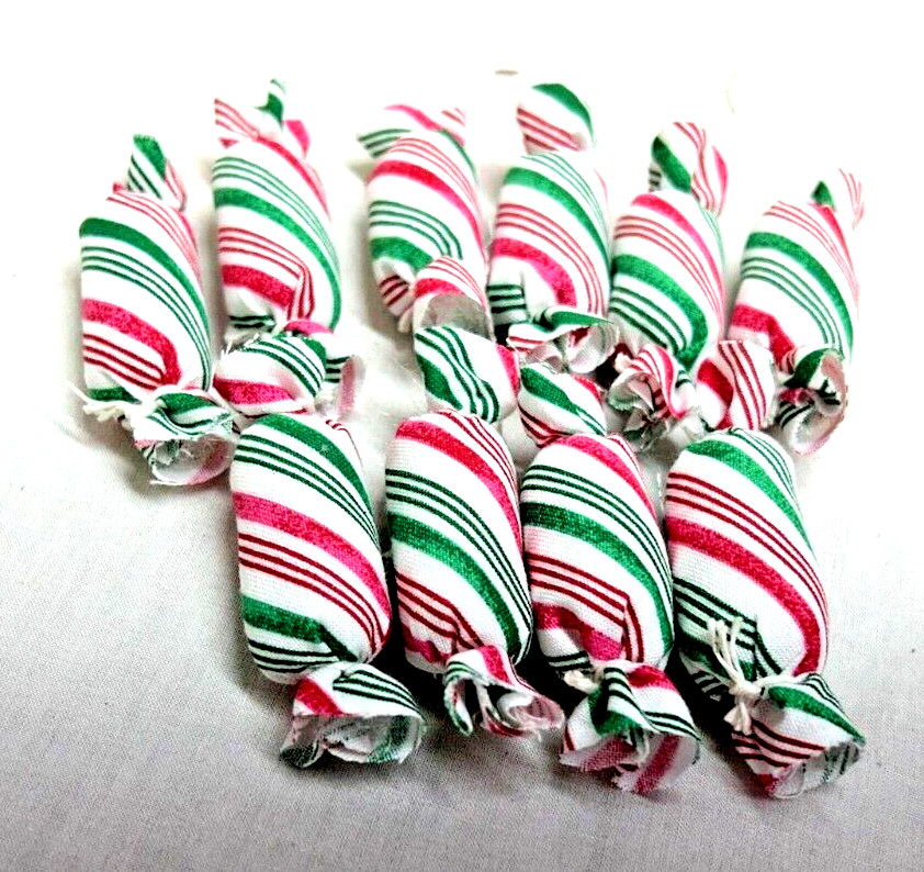 Primitive Bowl Filler/ Ornies/ Candy Kisses/10 Pieces/Red-White-Green Striped