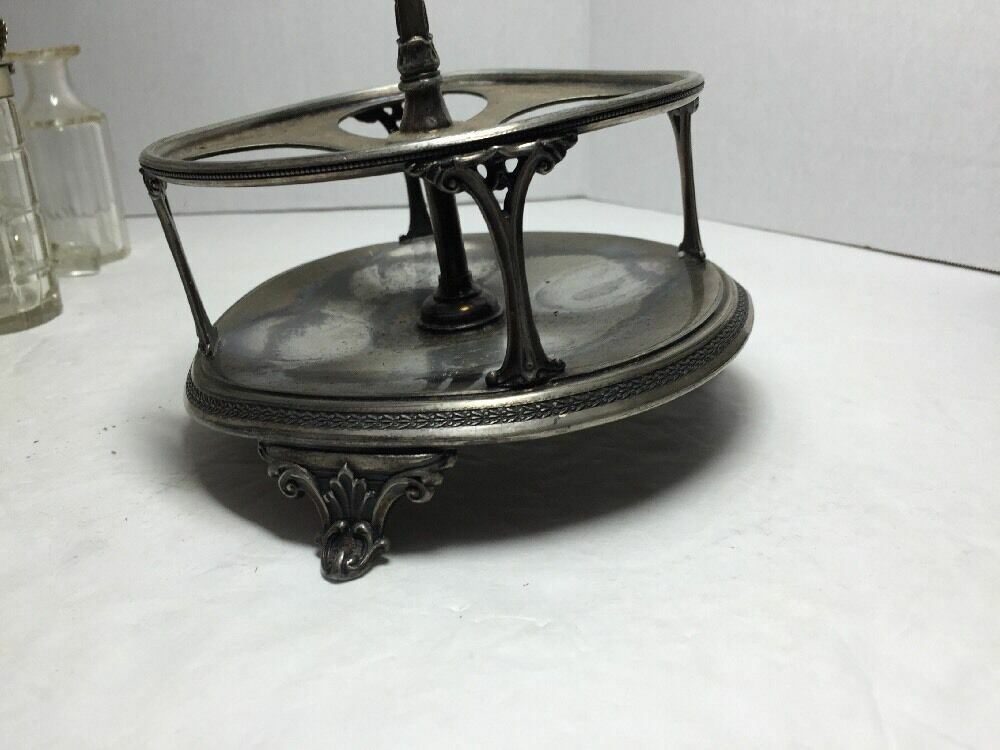 Antique Condiment Server Silver Plate Glass Jars Stamped Damaged A523