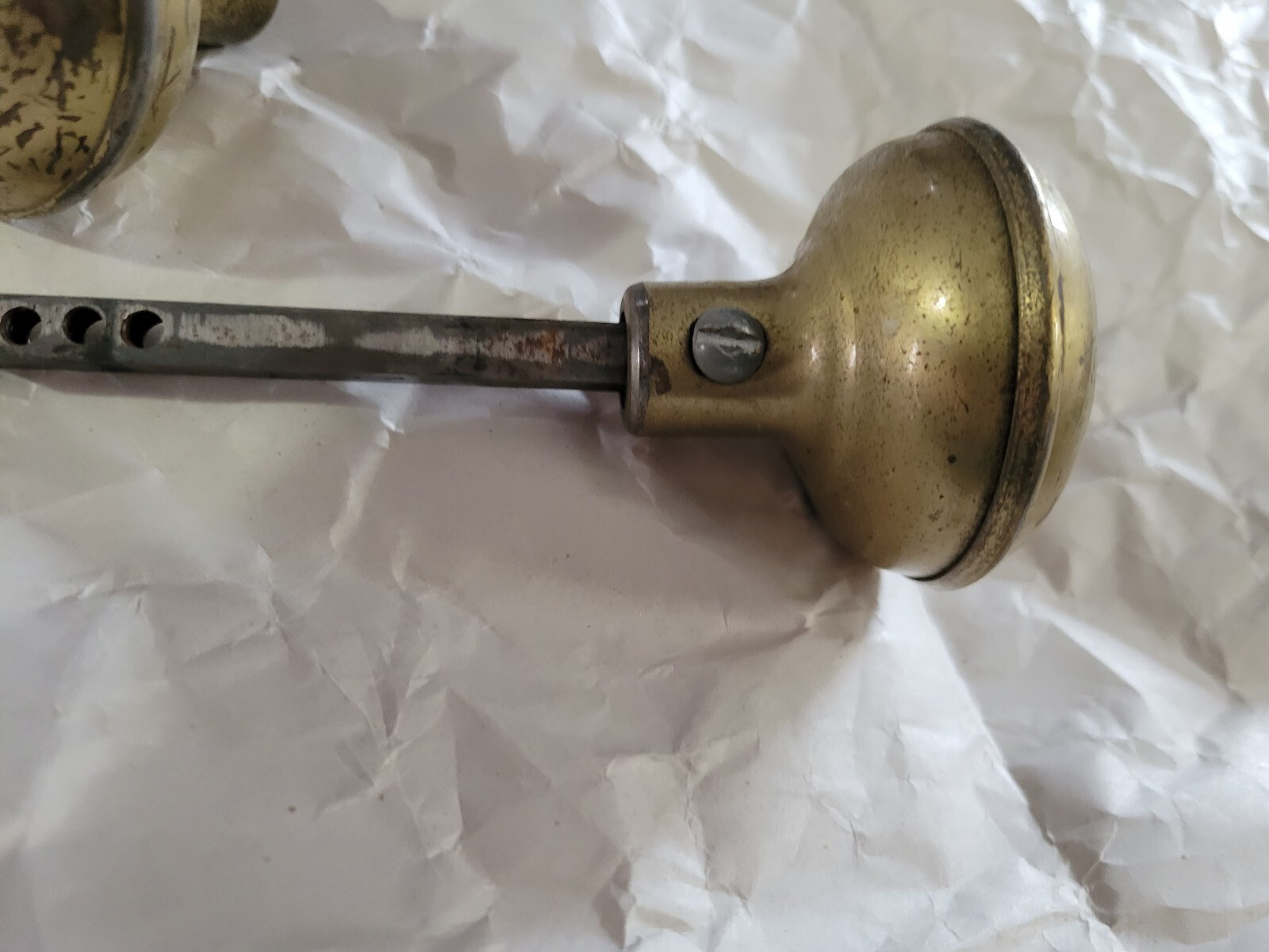 Brass Door Knobs Handles Set with Threaded Spindle Screw Knobs 2.5in Vtg
