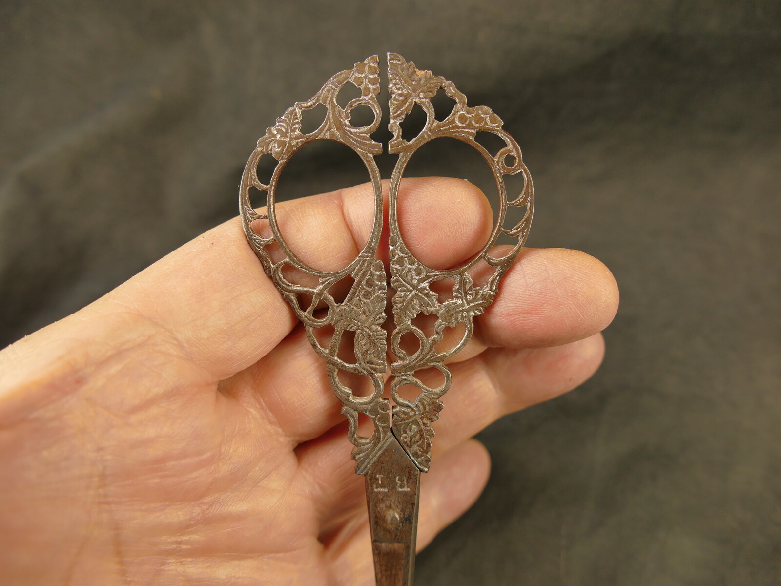ANTIQUE ITALIAN PIERCED STEEL SCISSORS W/ BROCADE CASE TAOS ARTIST PROVENANCE