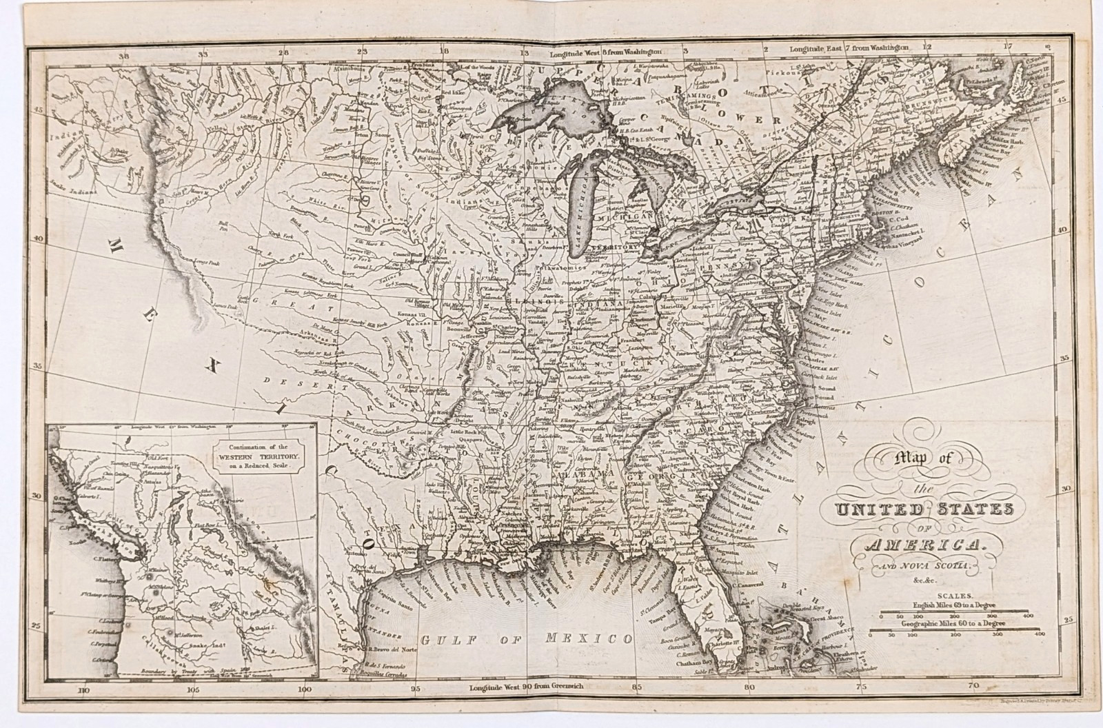 1832 UNITED STATES Map – NORTHWEST TERRITORY – MICHIGAN TERRITORY – 54-40 FIGHT