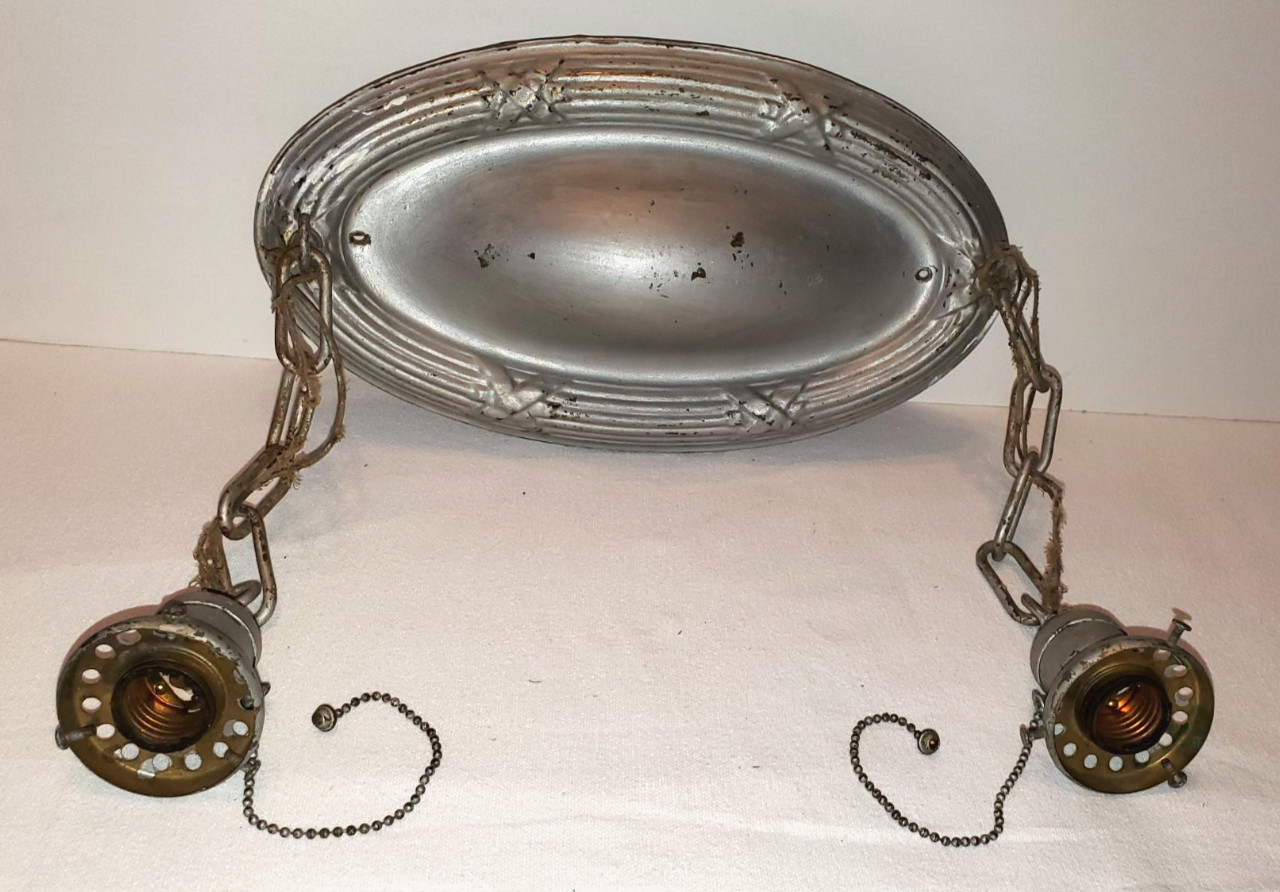 Vintage Brass Art Deco Flush Mount 2 Socket Pendant Ceiling Light