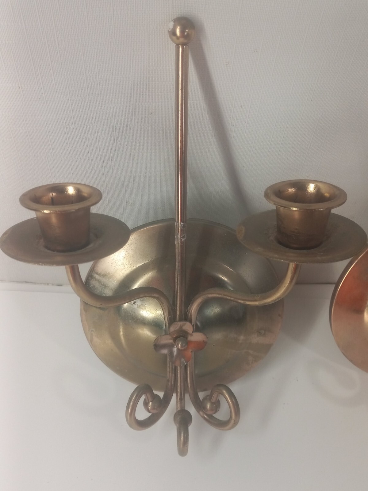 Pair Vintage Wall Sconces Double Arm Flower Scroll Detailing Unbranded