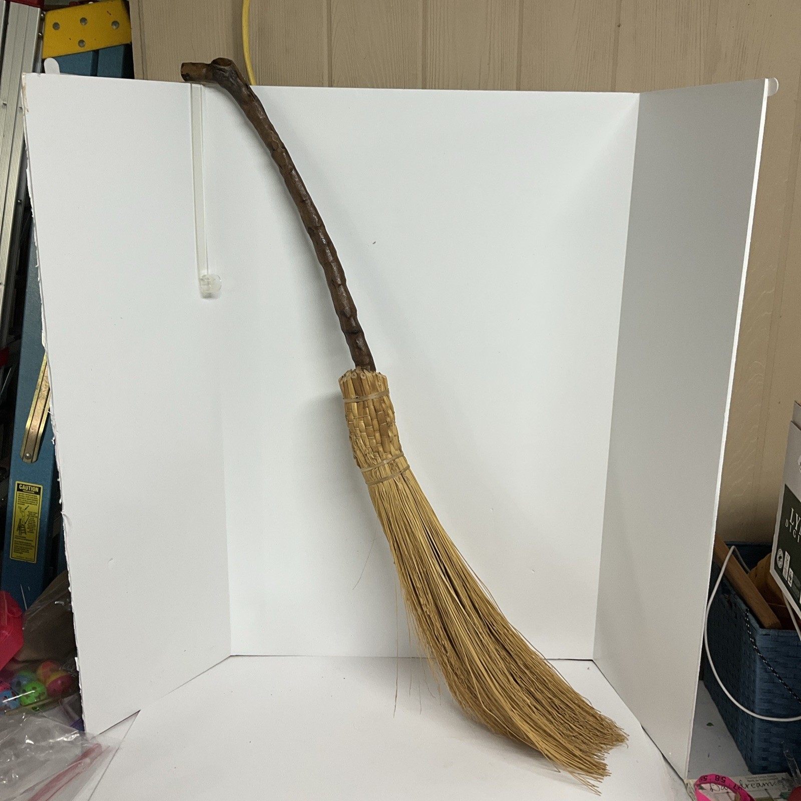 Handmade Woven Straw Fireplace Hearth Broom – Rustic Twisted Twig Handle 46 in.