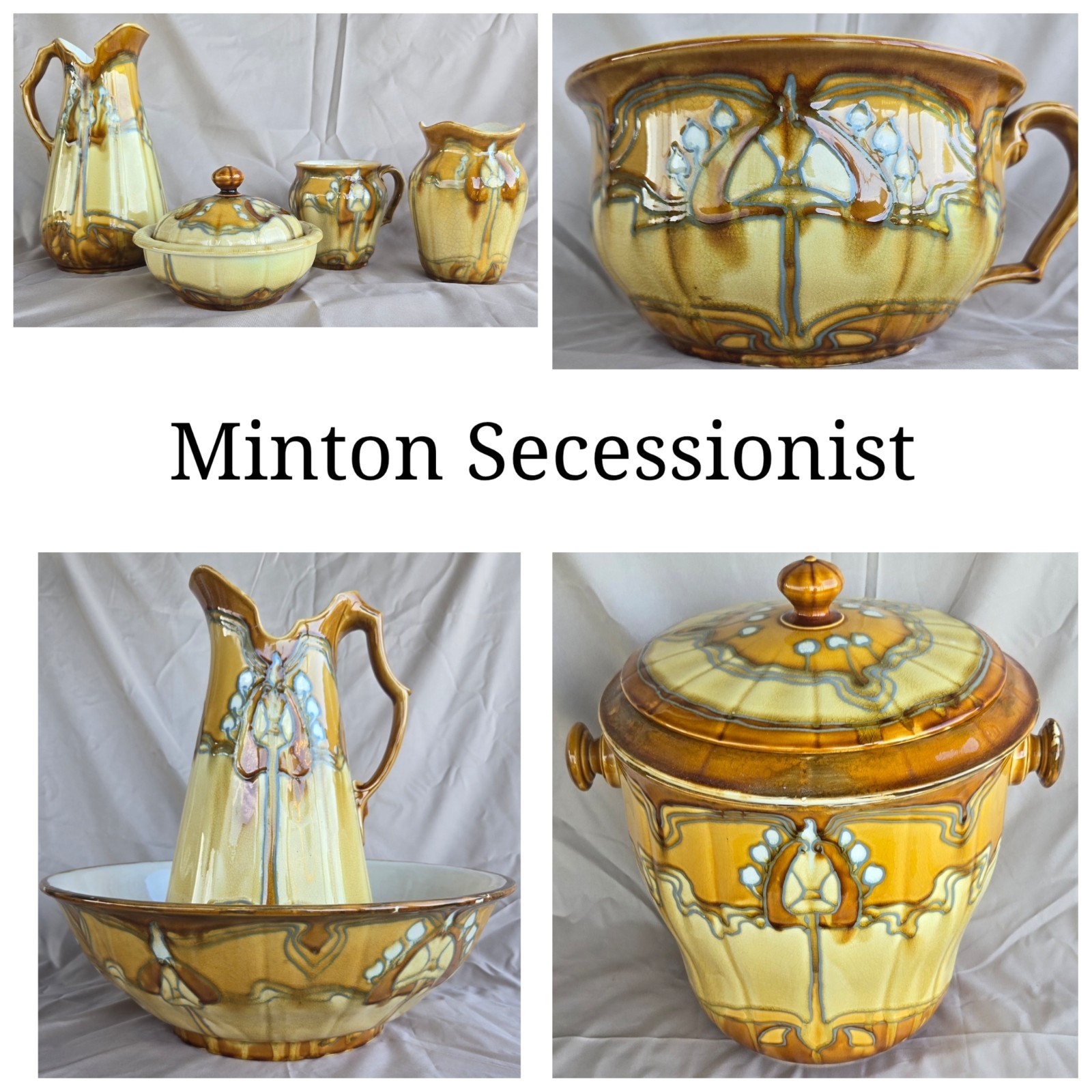 Mintons No. 3 Secessionist Ware SCARCE Complete Wash / Toilet Set Art Nouveau