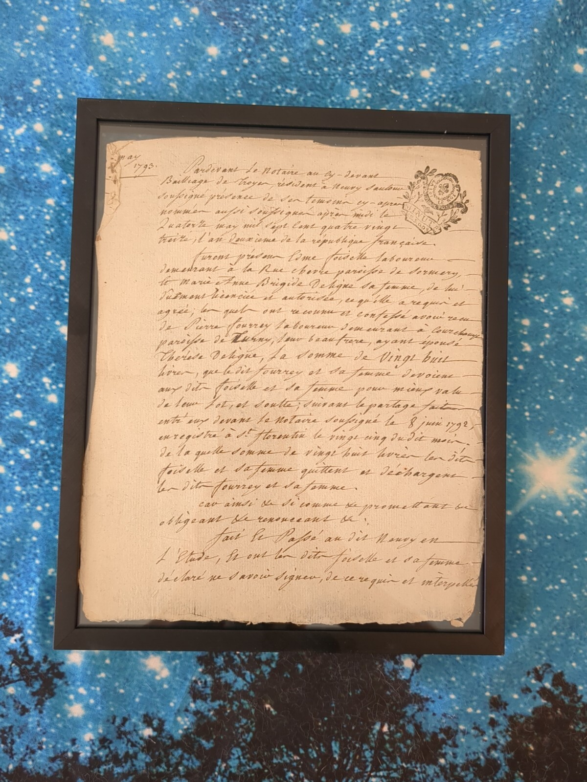 1793 Handwritten Letter Framed French Rare Antique Perfect For Gift Or Decor