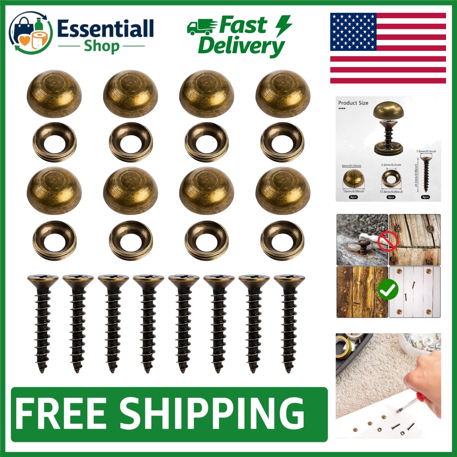 Durable Copper Decorative Screws with Caps – Perfect for Furniture and Mirrors