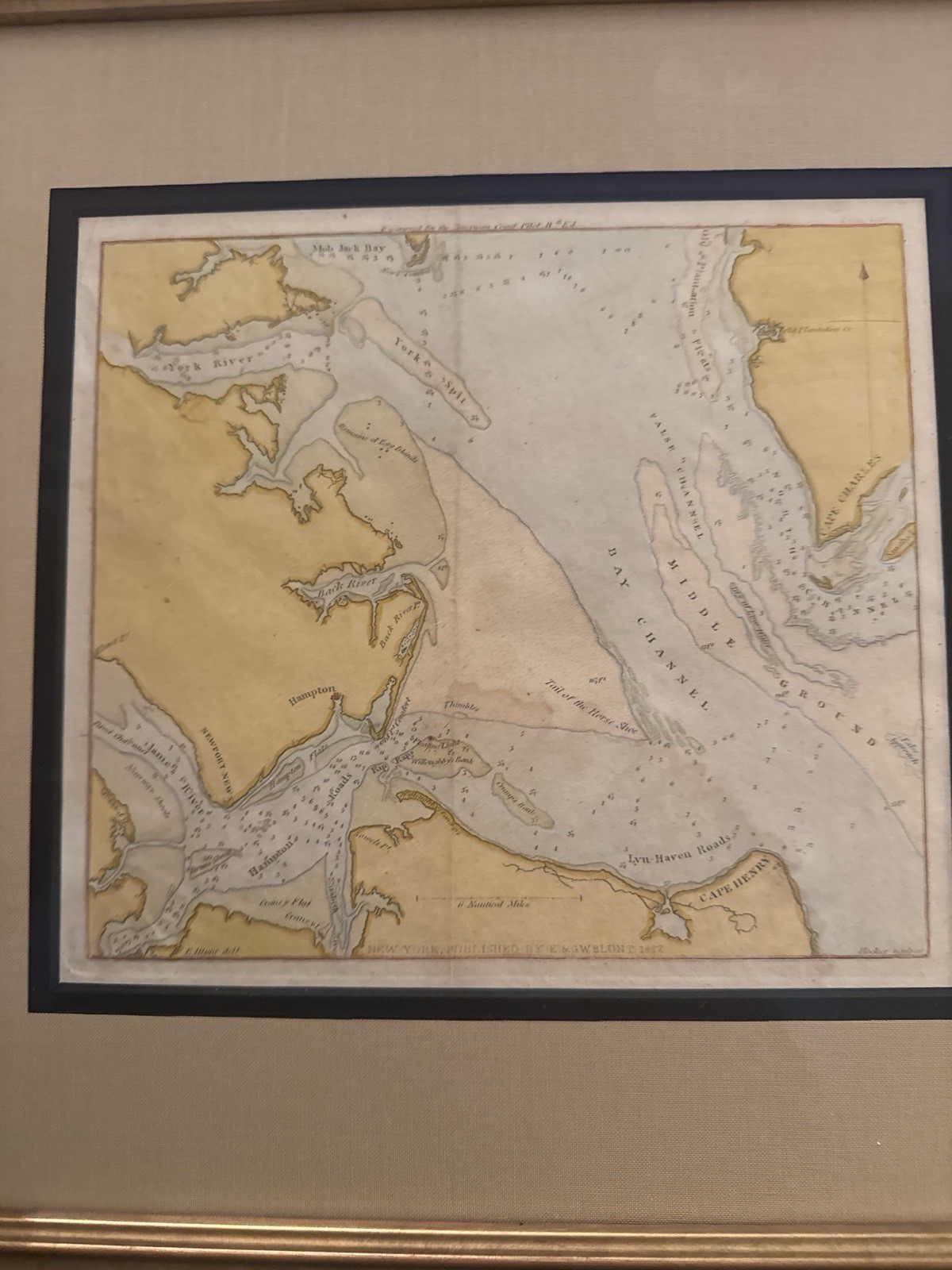 1827 Nautical Chart By E &G W Blunt Hampton Roads Virginia