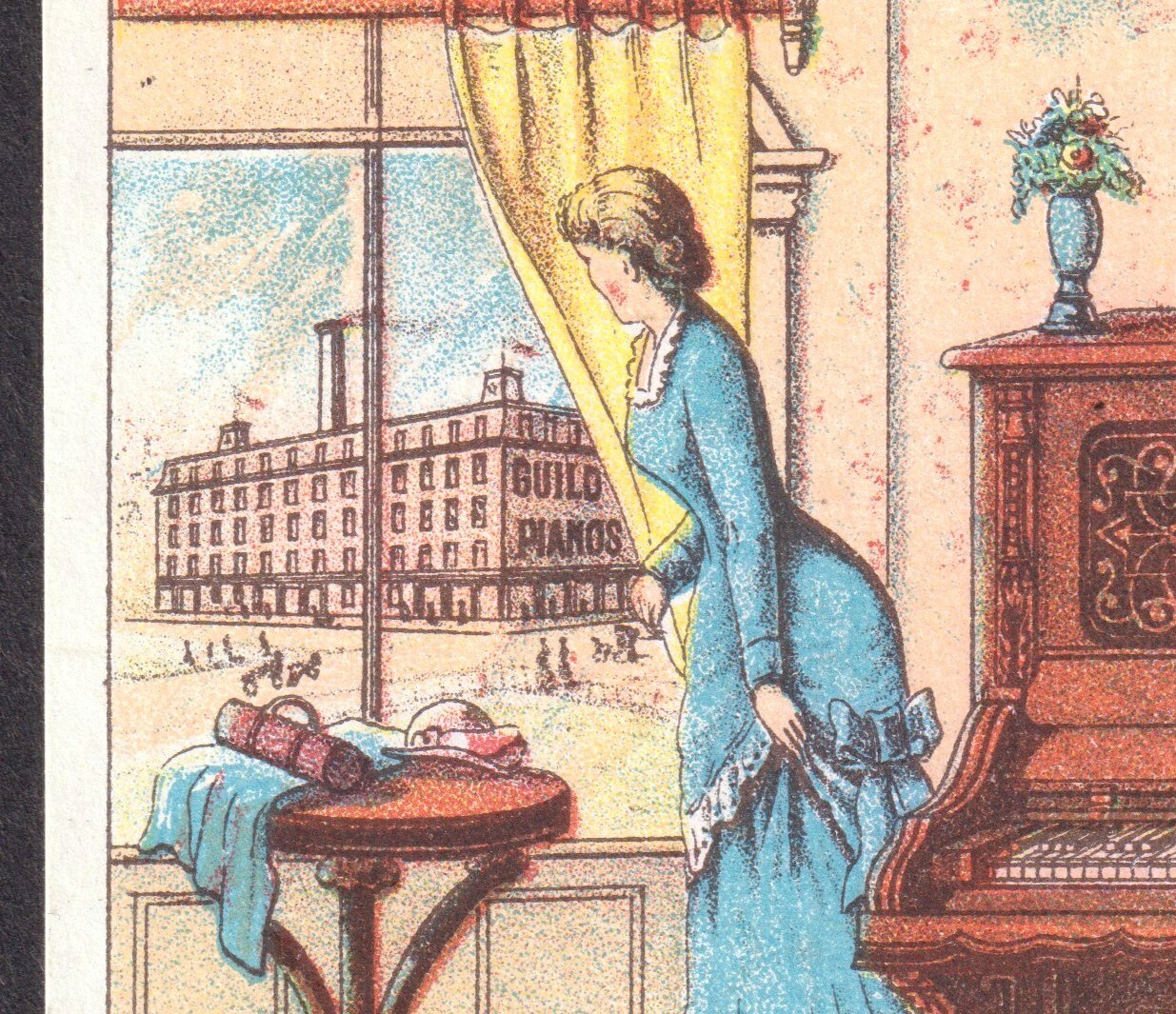 Guild, Church & Co Piano Factory View 1880’s Victorian Advertising Trade Card