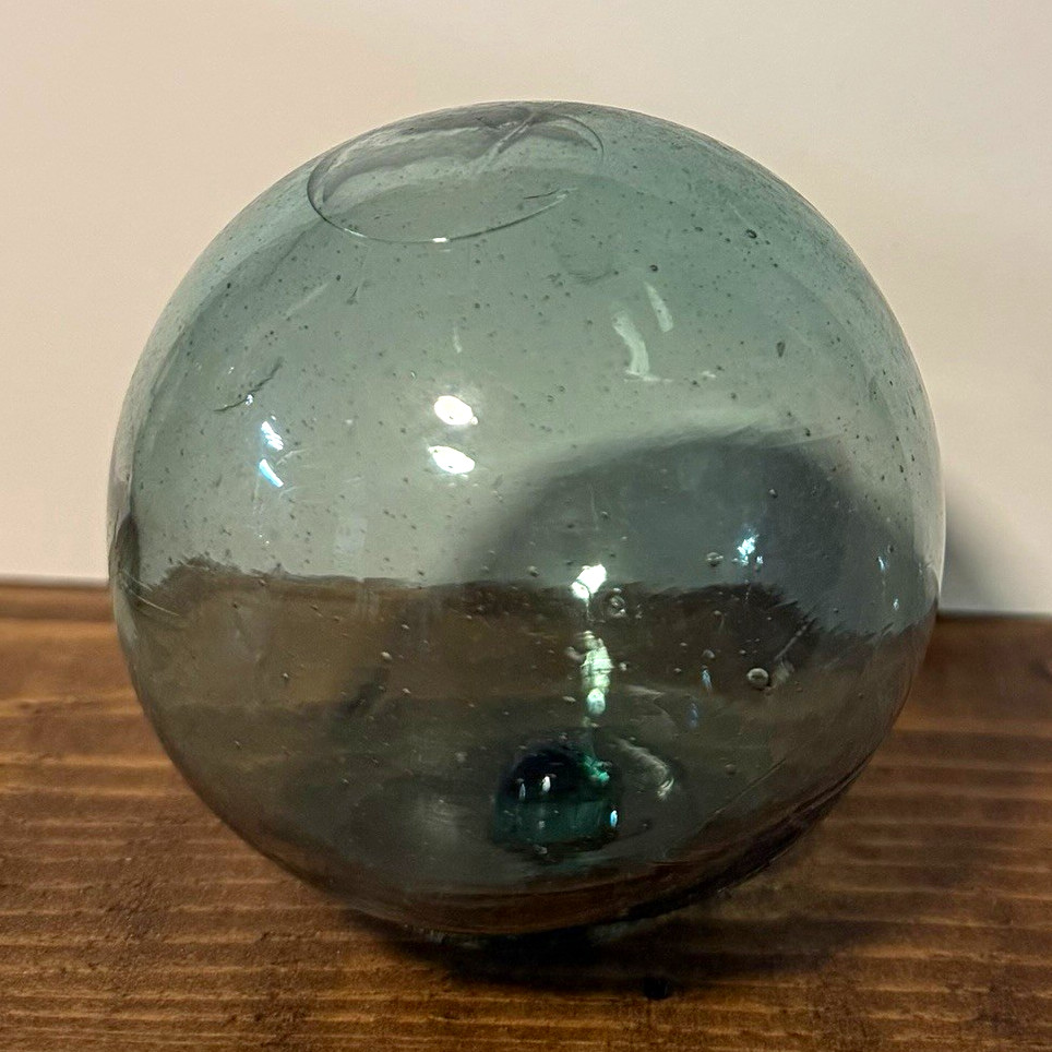 Hand Blown Blue Clear Glass Decorative Ball Sphere, 3 in Height