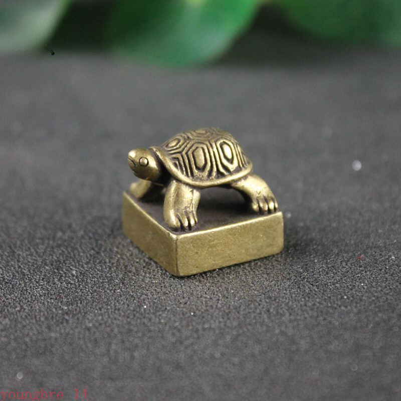 Solid Pure Brass Small Turtle Seal Statue Chinese Feng Shui Figurines Desk Decor
