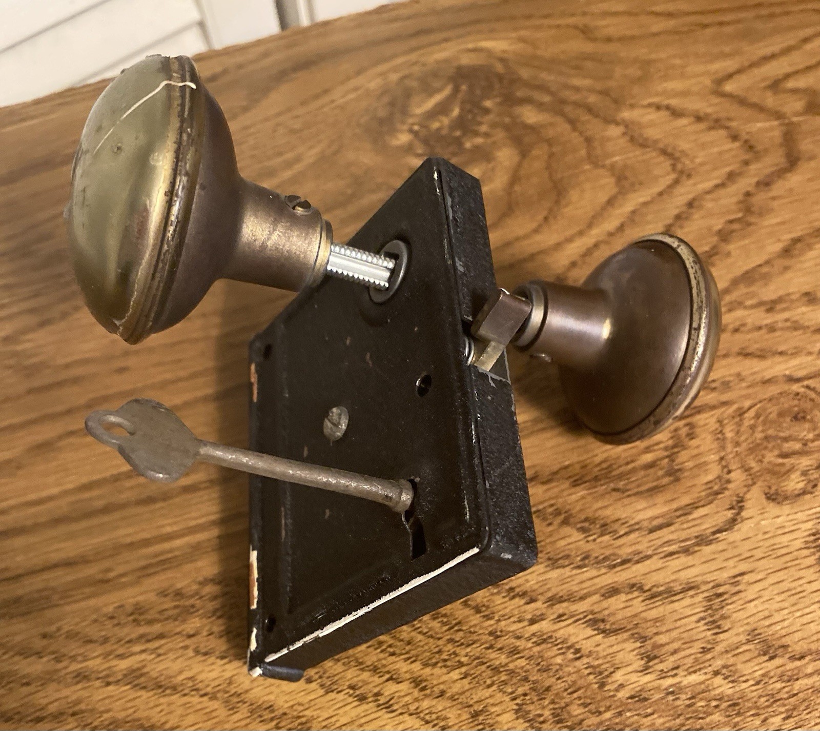 Antique Door Lock With Brass Knobs Working. With Key That Locks & Unlocks.