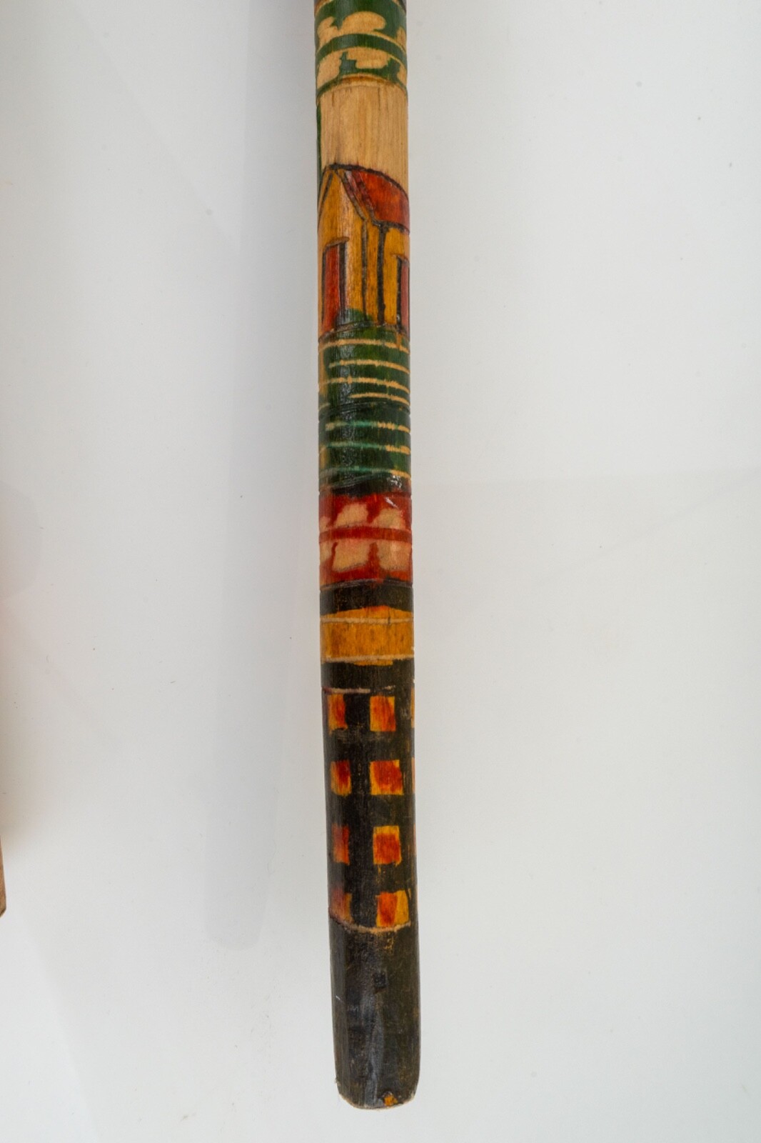 2 Vintage Mexican Hand Painted & Carved Walking Sticks Colorful Aztec Motif