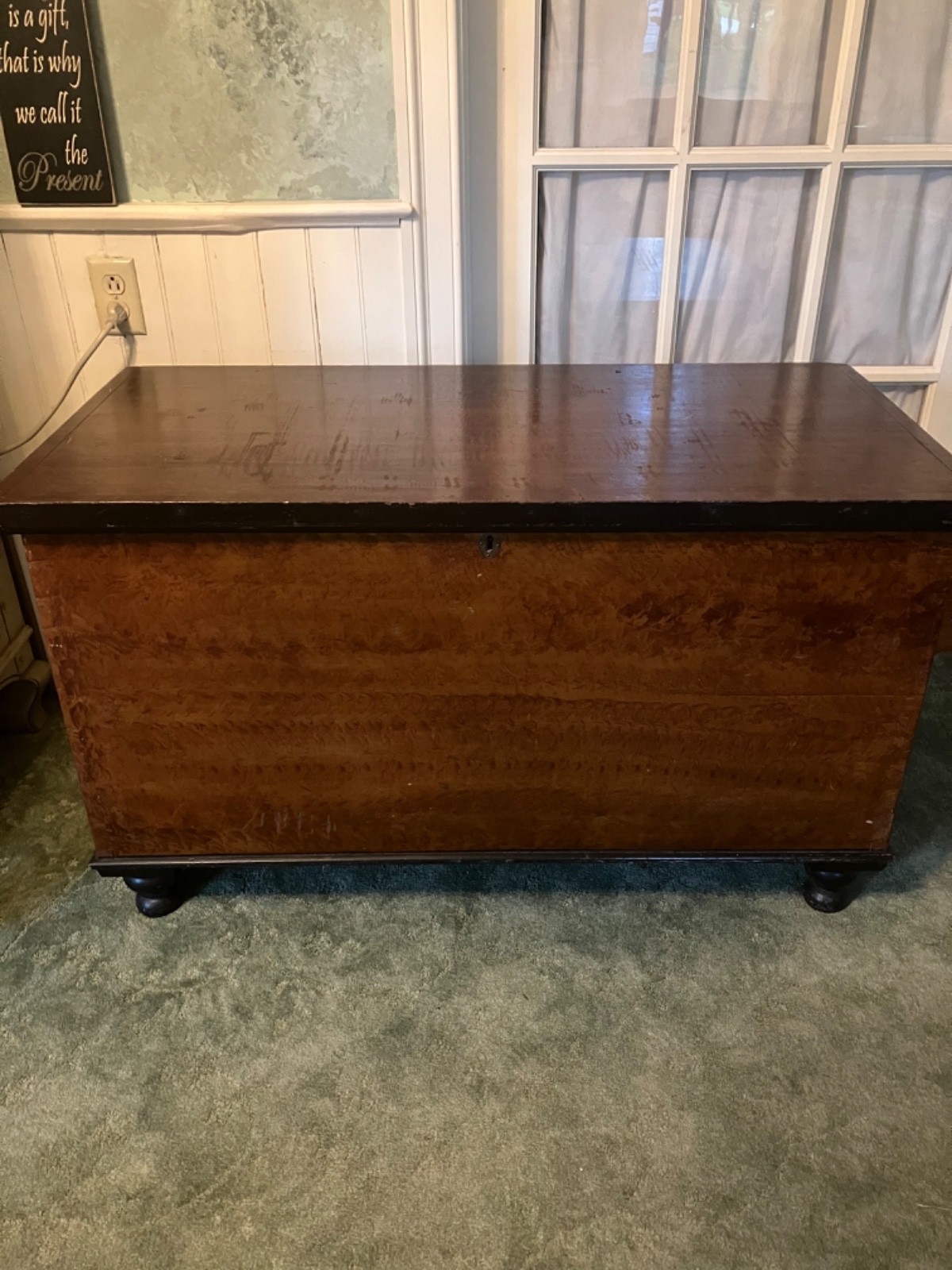 Pennsylvania 1800’s- 43.5” Poplar Antique blanket chest original sponge painted