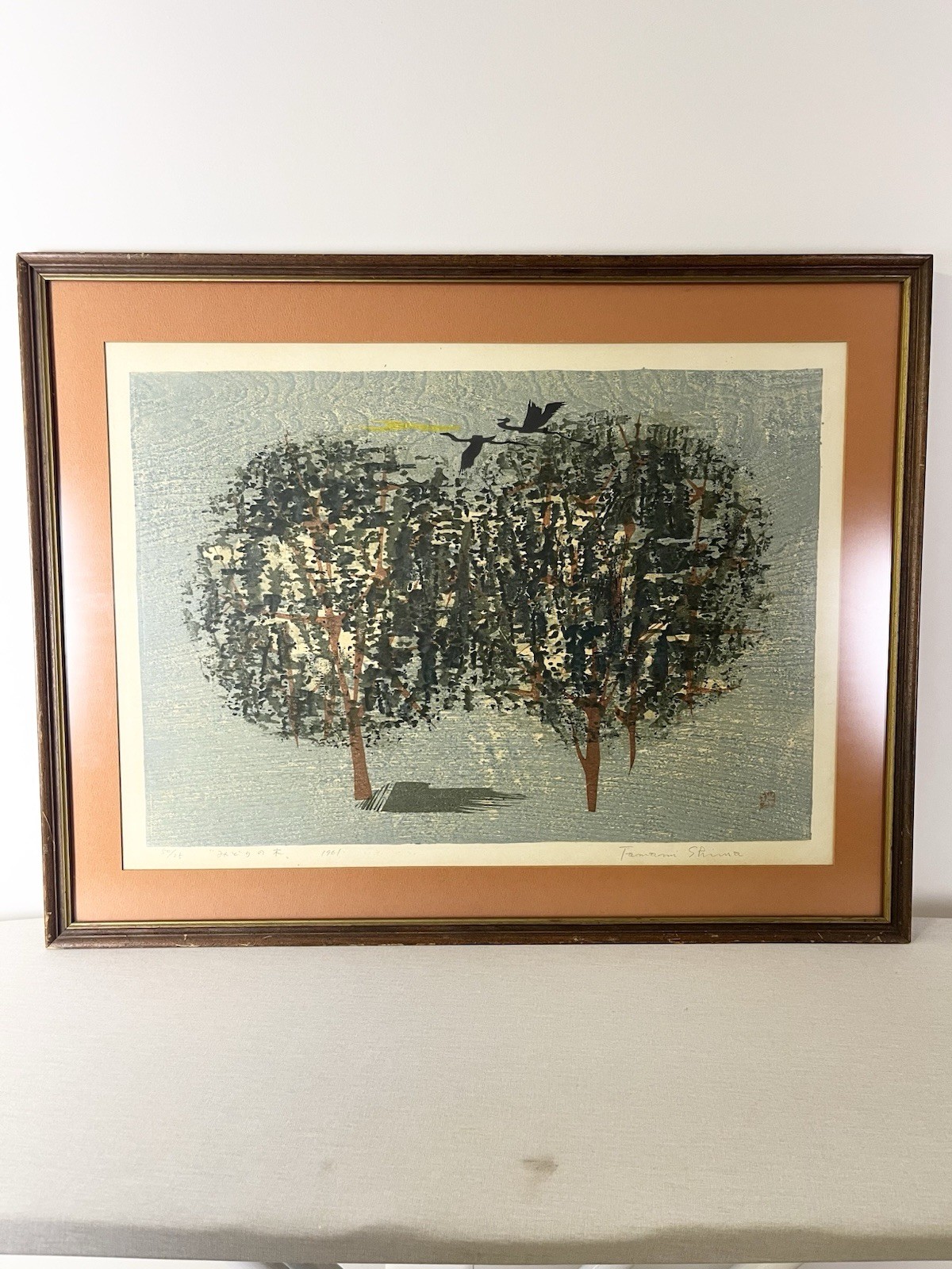 Japanese woodblock print, Shima, Tamami, c1961, original framed artwork