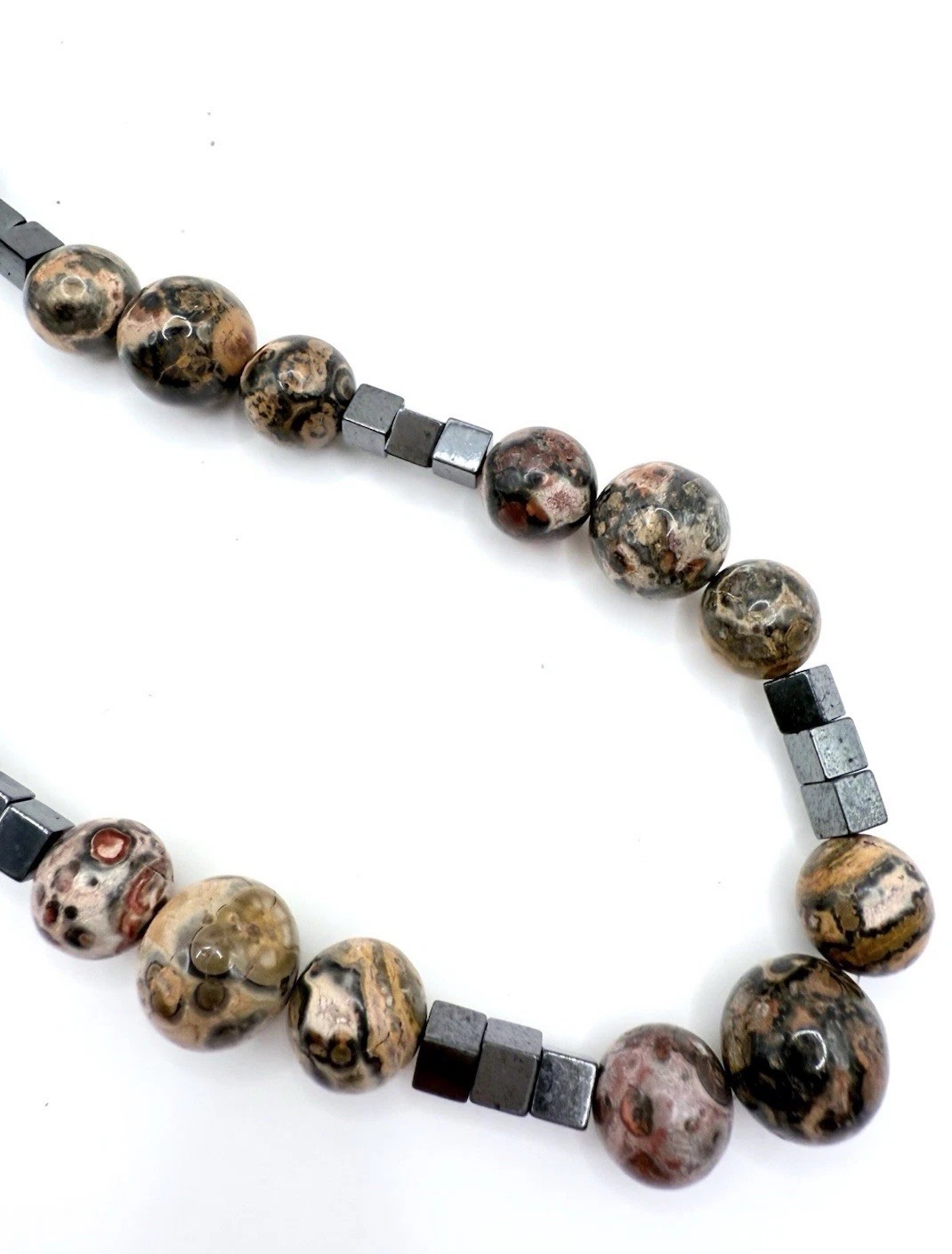 Chinese Export Sterling Silver Leopard Skin Jasper Necklace Vintage Jewelry