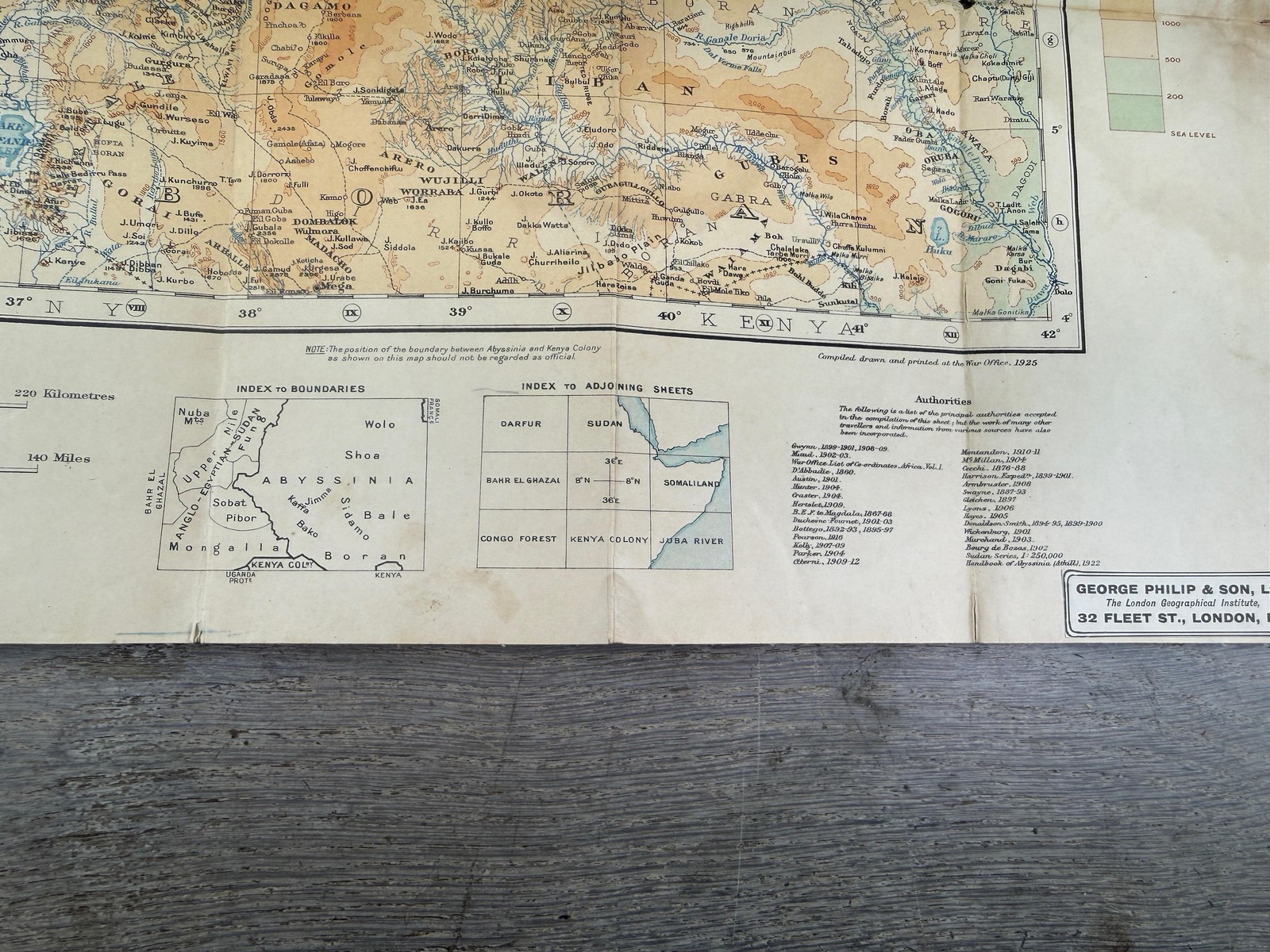 Vintage 1925 Abyssinia Ethiopia Folding Map George Philip War Office London