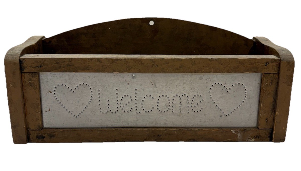 VTG Early Primitive Wood Planter Letter Holder Candle Wall Box Antique Finish
