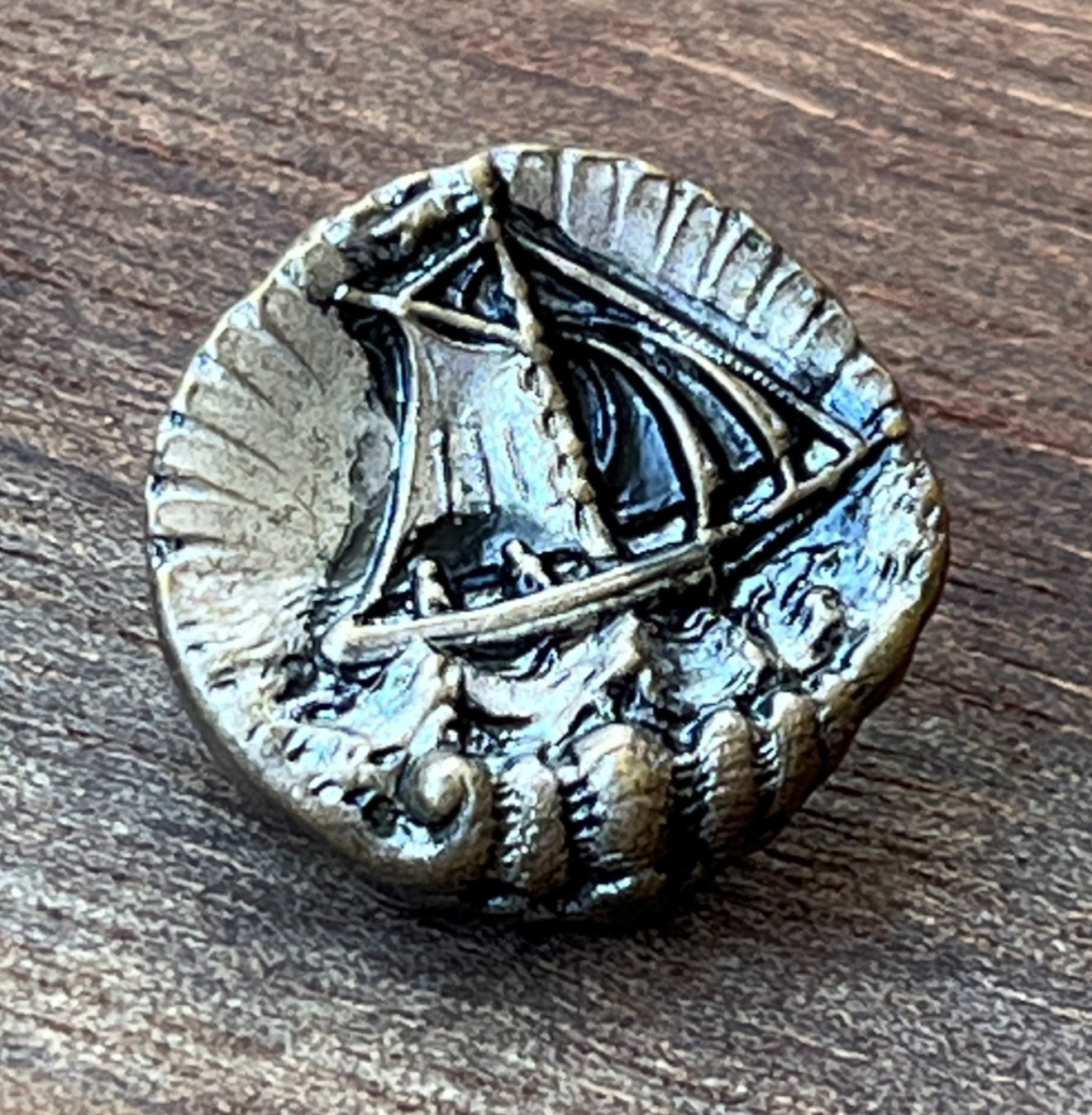 Antique Victorian Sailboat Button Stamped Metal Shank 3/4″