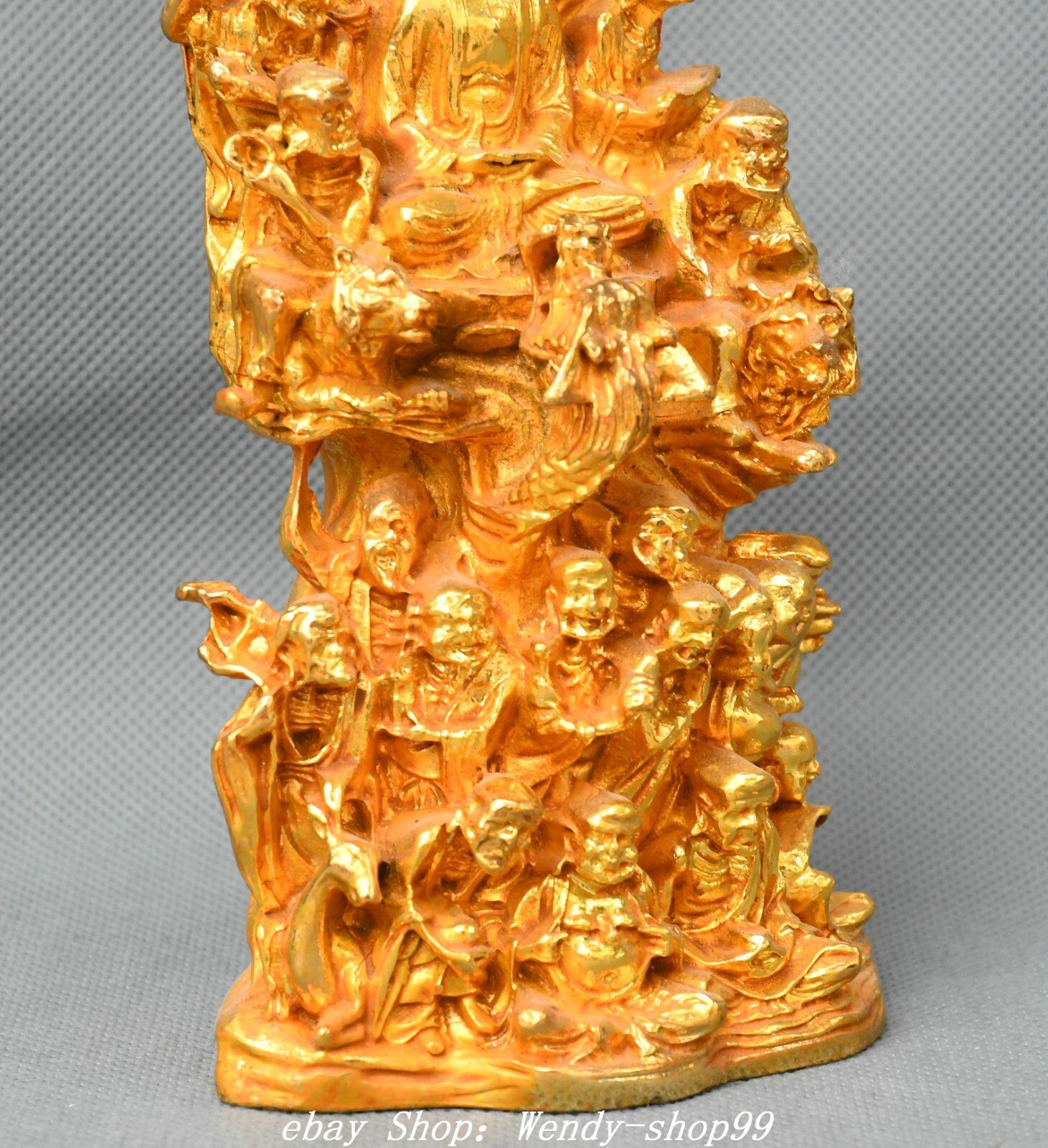 Old Dynasty Bronze Gilt Guanyin 18 Arhat Damo Bodhidharma Dharma Buddha Statue