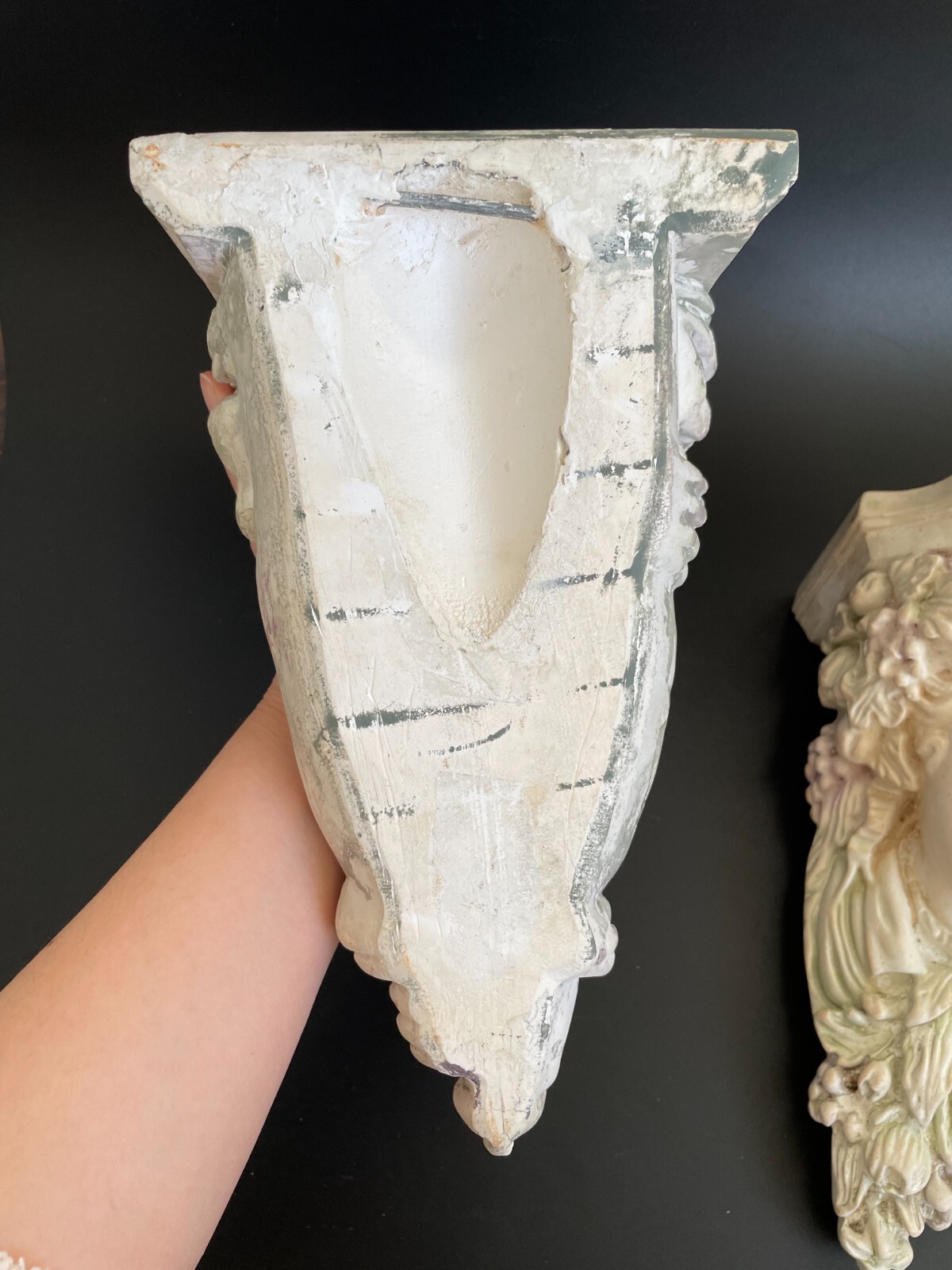 Pair Vintage Italian Neoclassical Maiden Plaster Corbels Wall Shelf Brackets