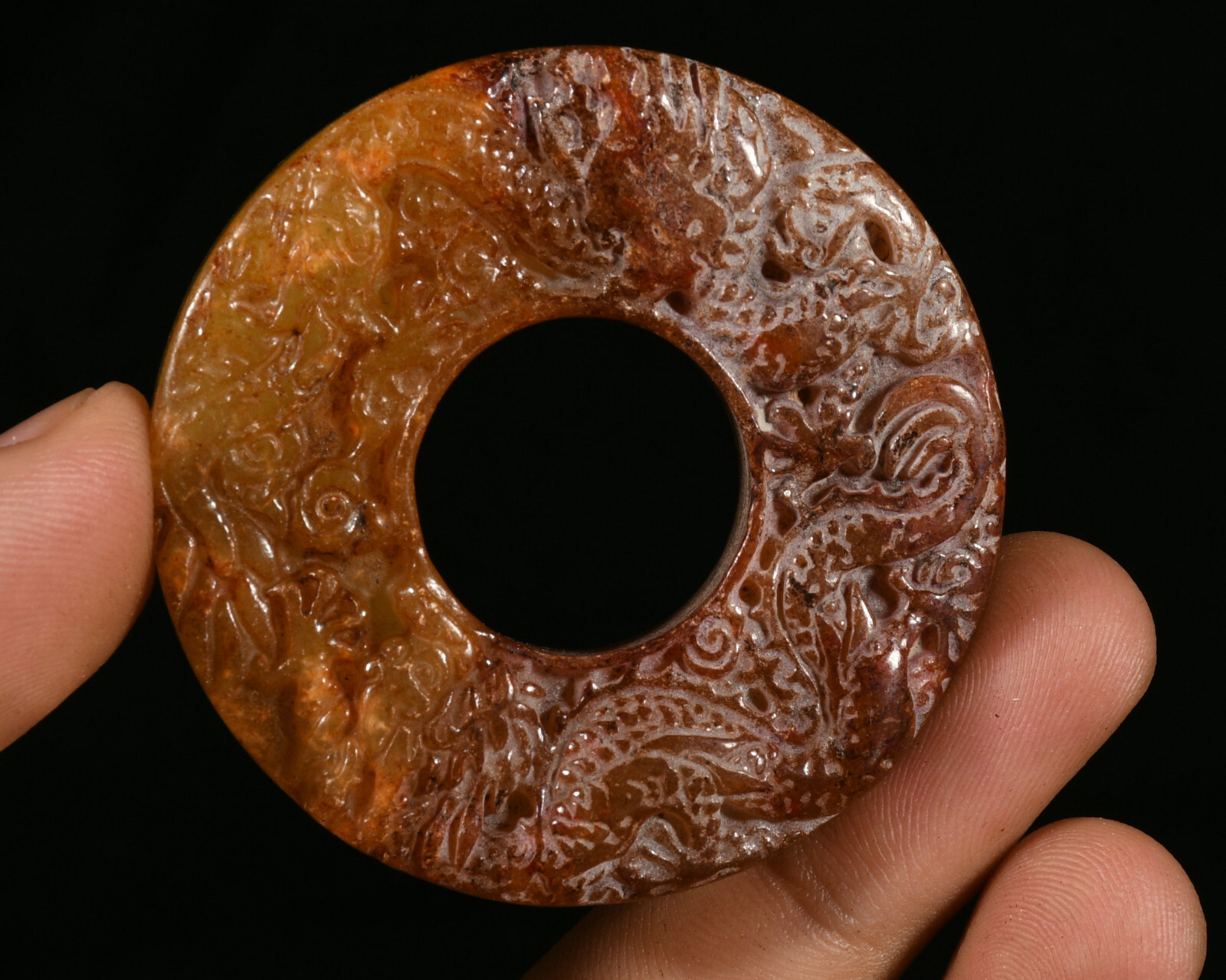 5cm Rare China Old Jade Hand Carving Dragon Pattern Bixie Amulet Pendant Statue