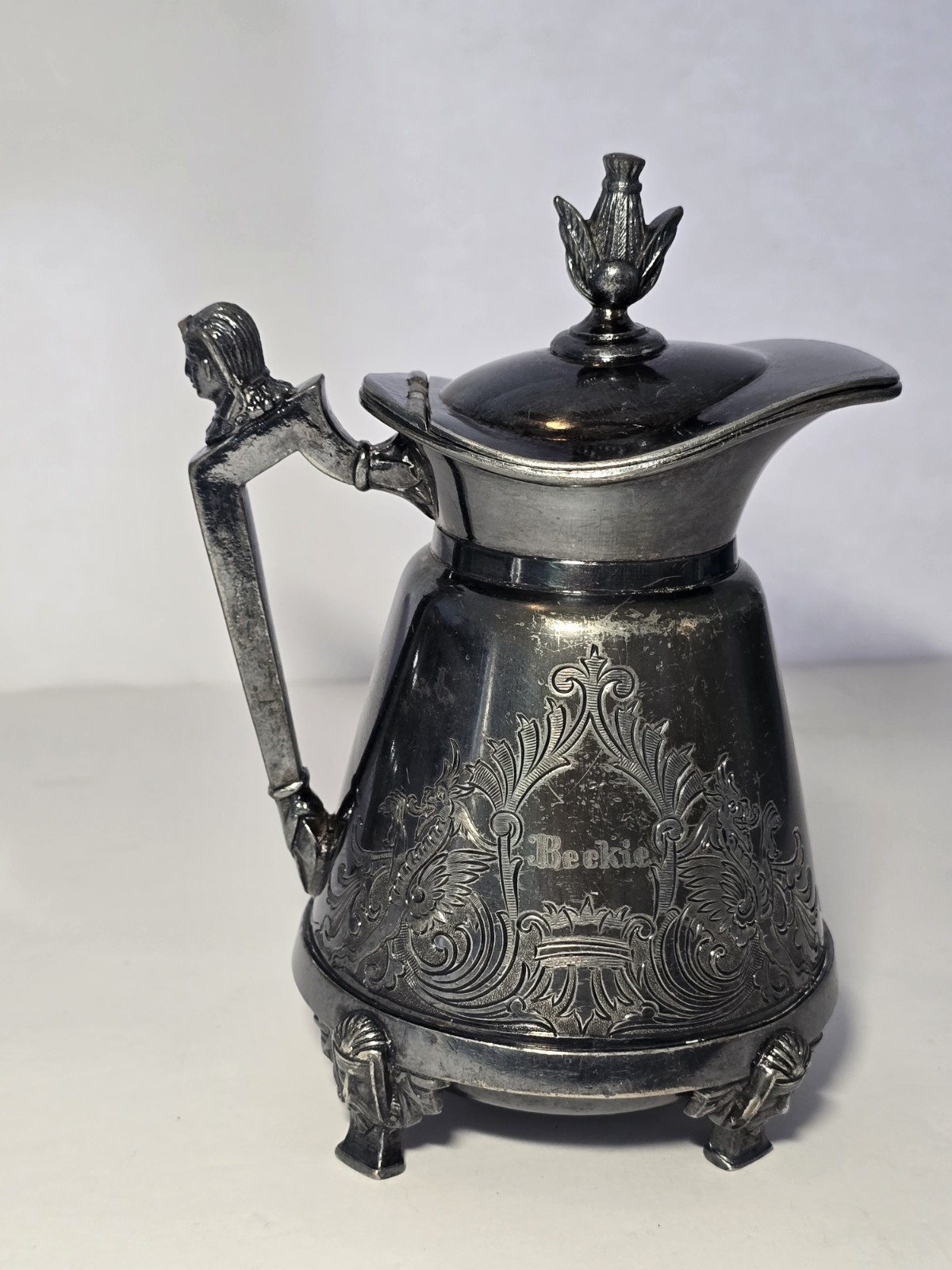 Antique Simpson Hall & Miller Treble Silver Plate Water Pitcher Teapot Figural