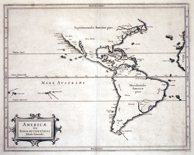 c 1630 ORIGINAL MAP OF THE AMERICAS, de LAET “AMERICA SIVE INDIAE OCCIDENTALIS”
