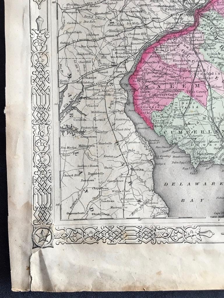 1864 NEW JERSEY Map Hand colored~Johnson & Ward 1864 Family Atlas~18 x 14 inches