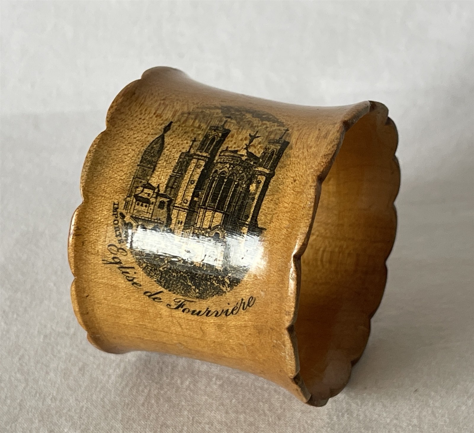 Antique Mauchline Ware Wooden Treen Napkin Ring French Eglise de Fourvière #542