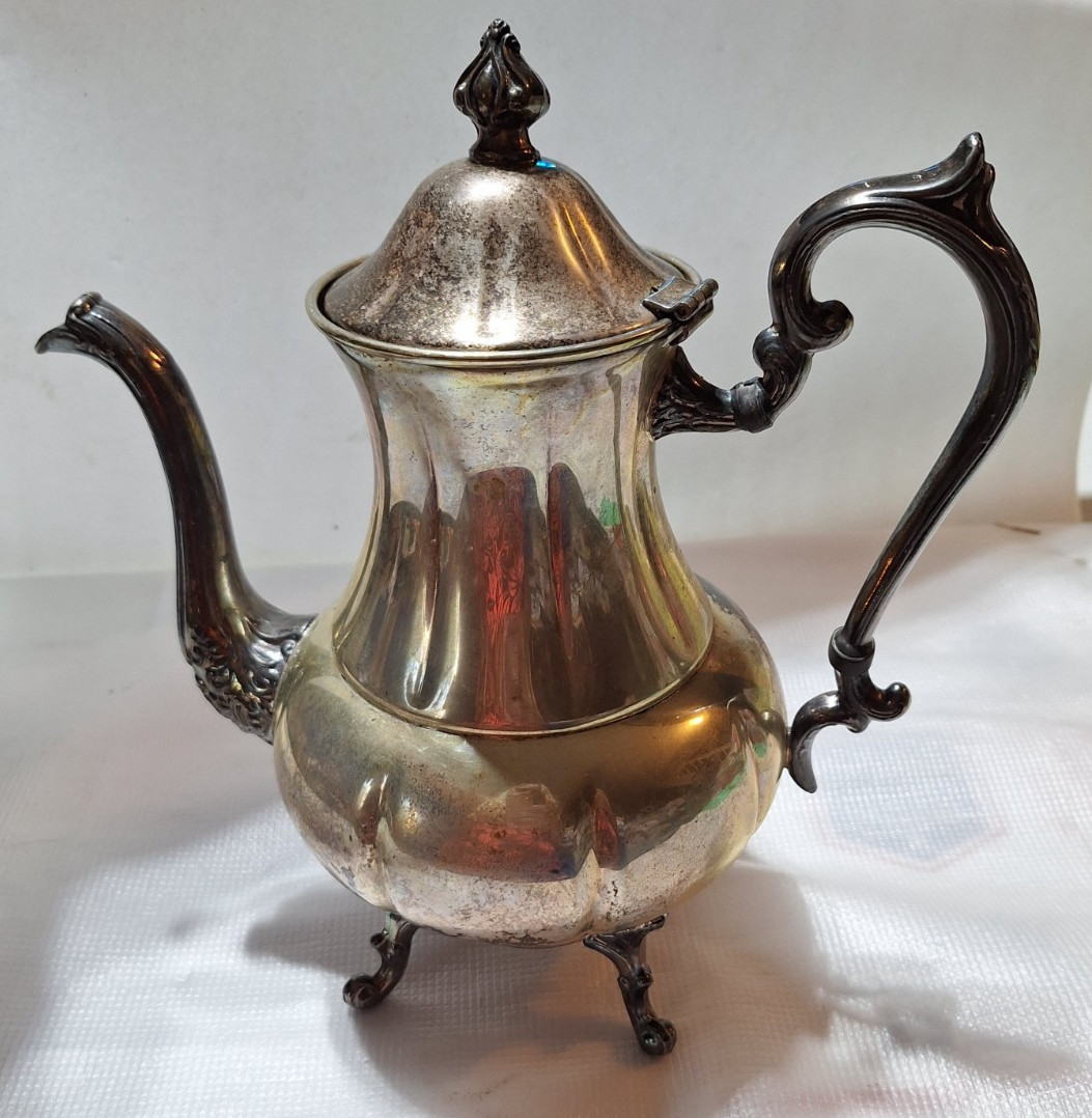 Vintage Sheridan Silver on Copper HEAVY Ornate Handles Victorian Teapot Read