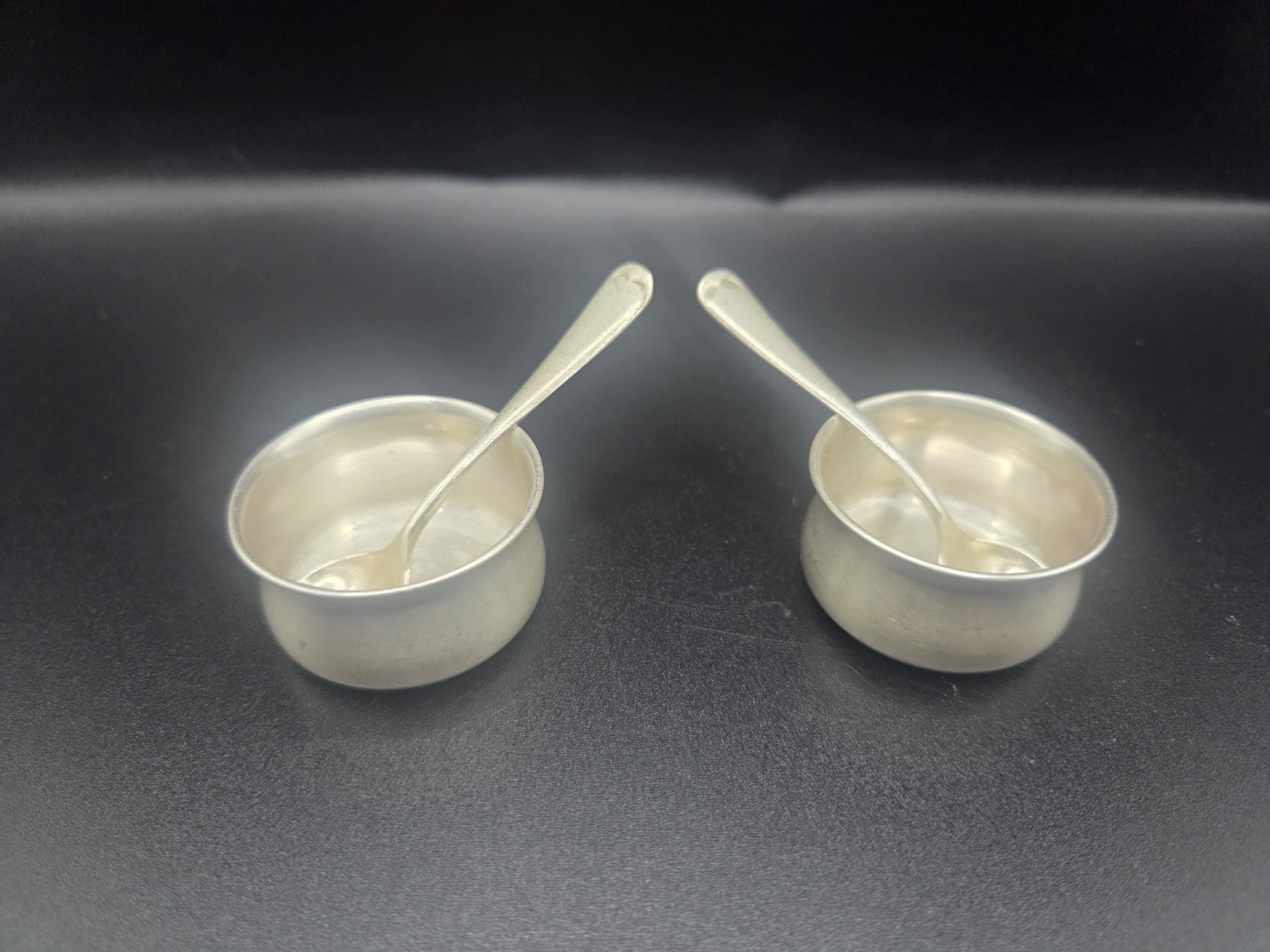 Antique Duhme & Co Sterling Silver Open Salt Cellars & Spoons H205 17 Grams