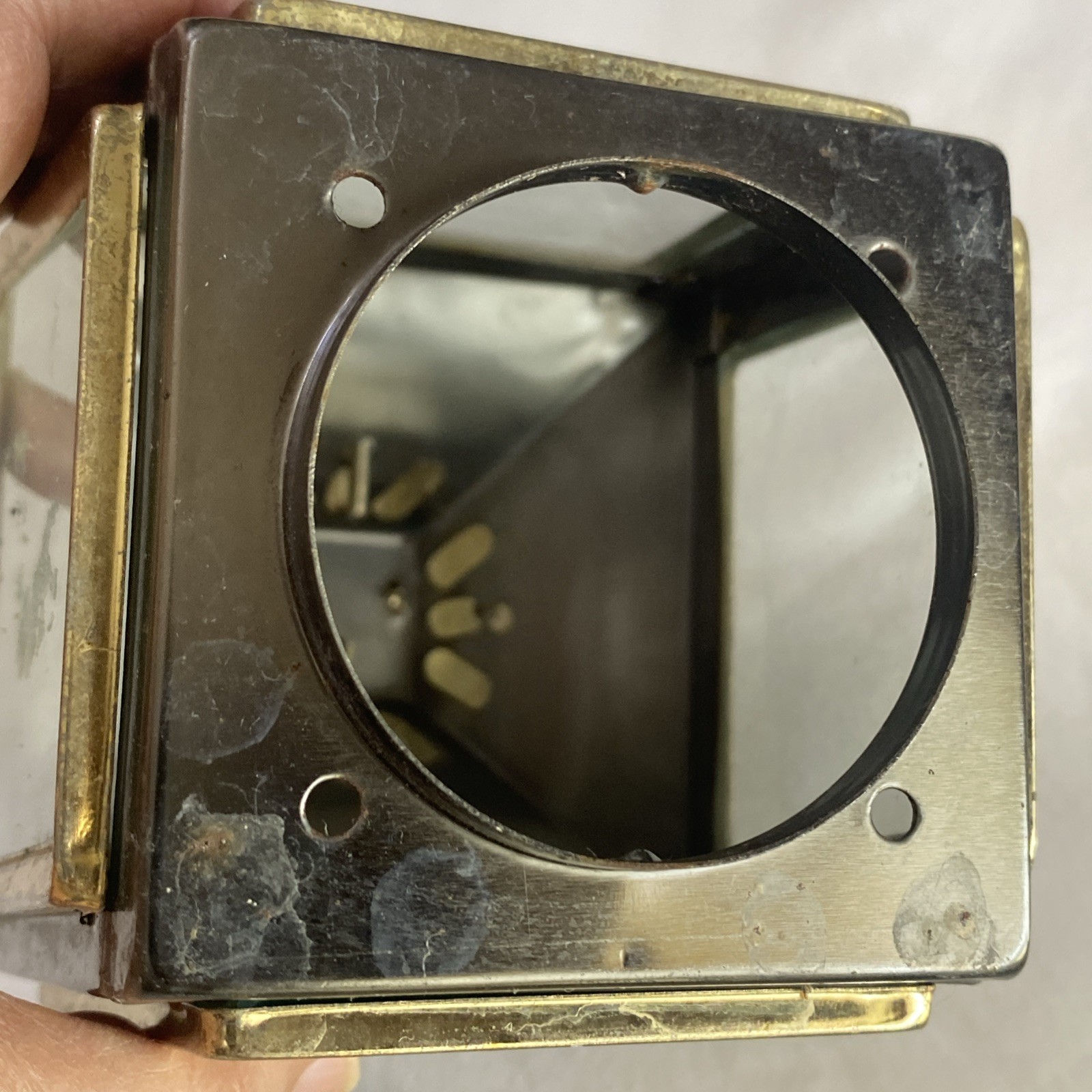 Vintage Kerosene Lamp Maritime Oil Lantern Four Glass Panels Brass Frame Works