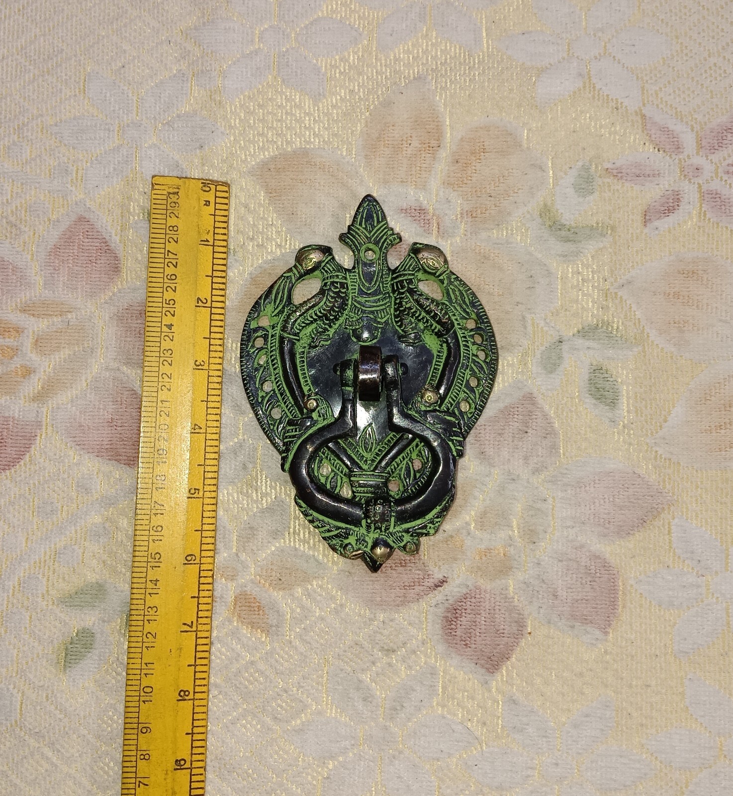 Double Peacock Door Knocker Brass Parrot Engraved Main Door Bell Home Dec CA072