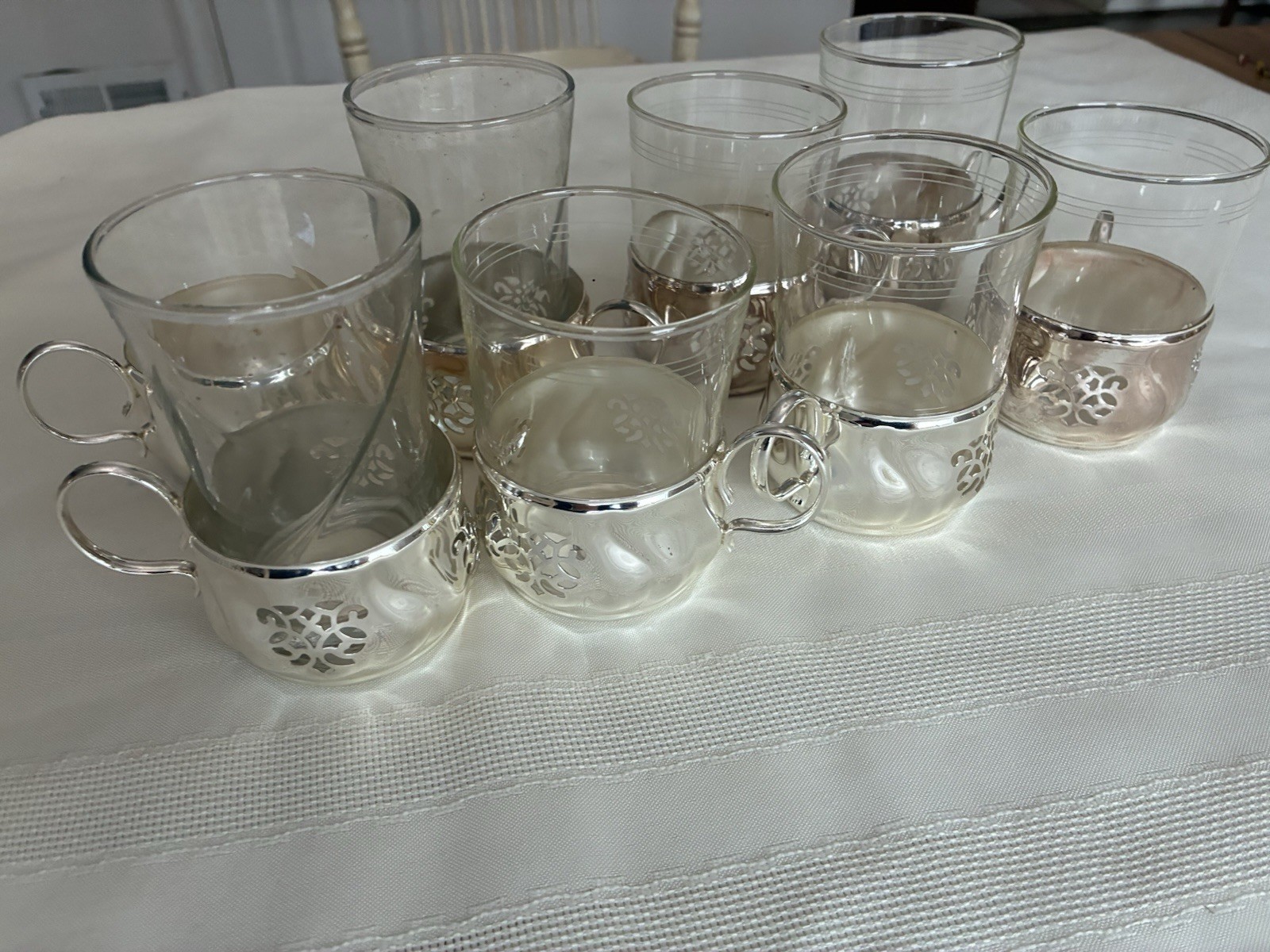 Yona Silverplate Glass Cups Set of 8 with Ornate Holders Post-1940 Vintage