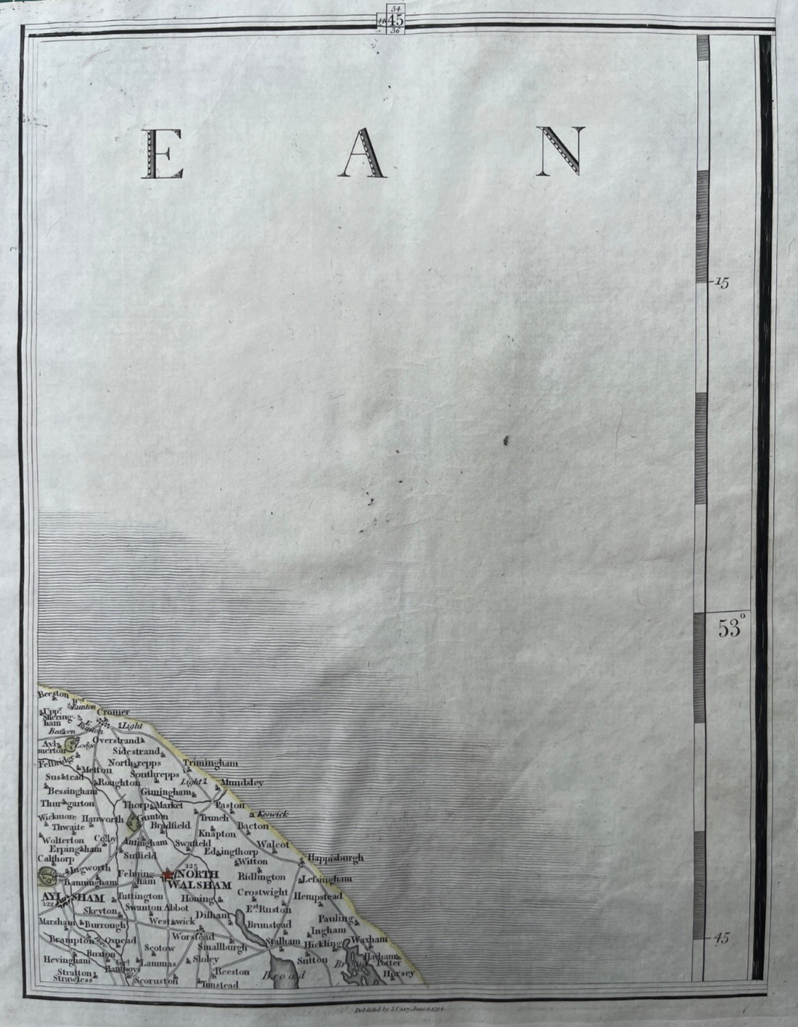 1794 Antique Map; Aylsham, North Walsham, Cromer & environs John Cary