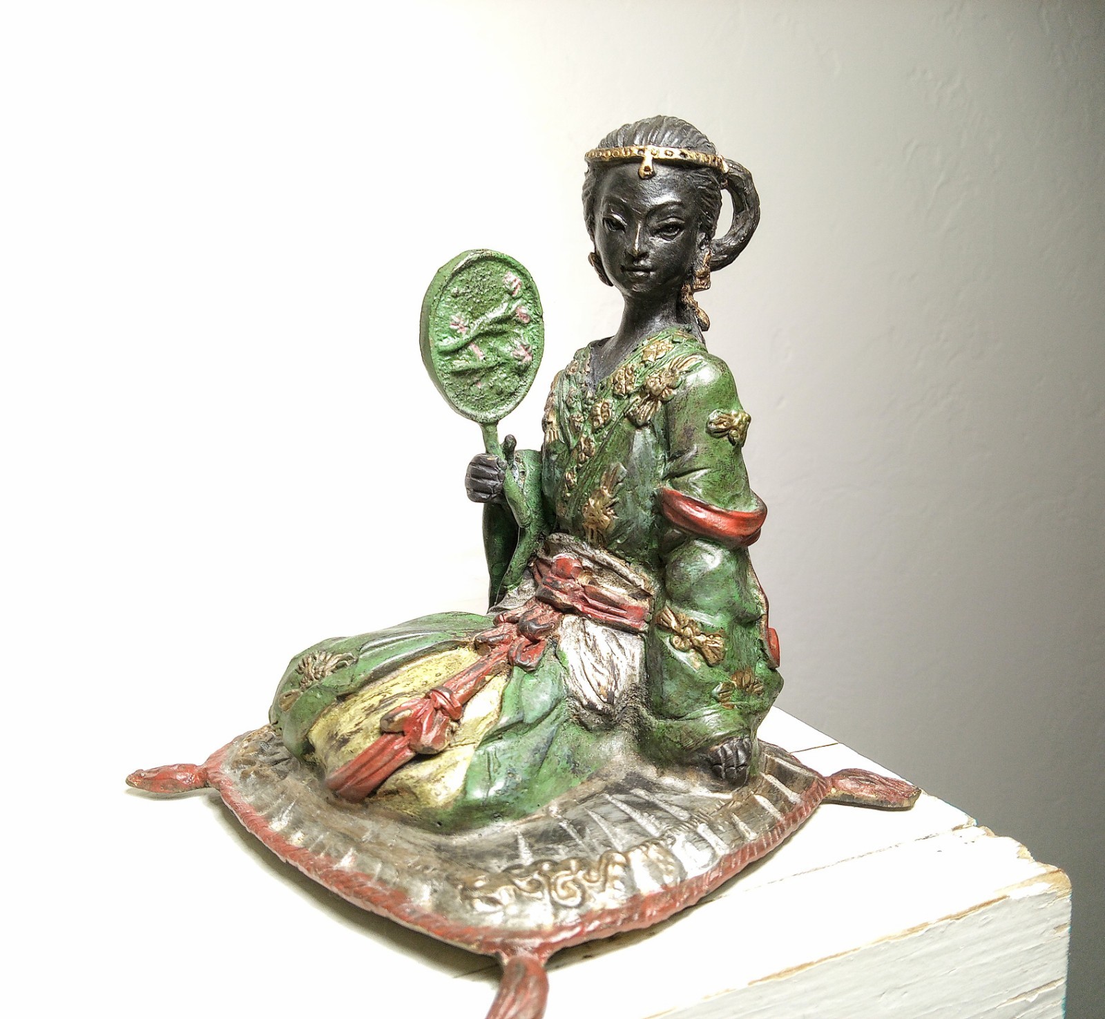 Southeast Asian Cold Painted Bronze Seated Geisha Figurine