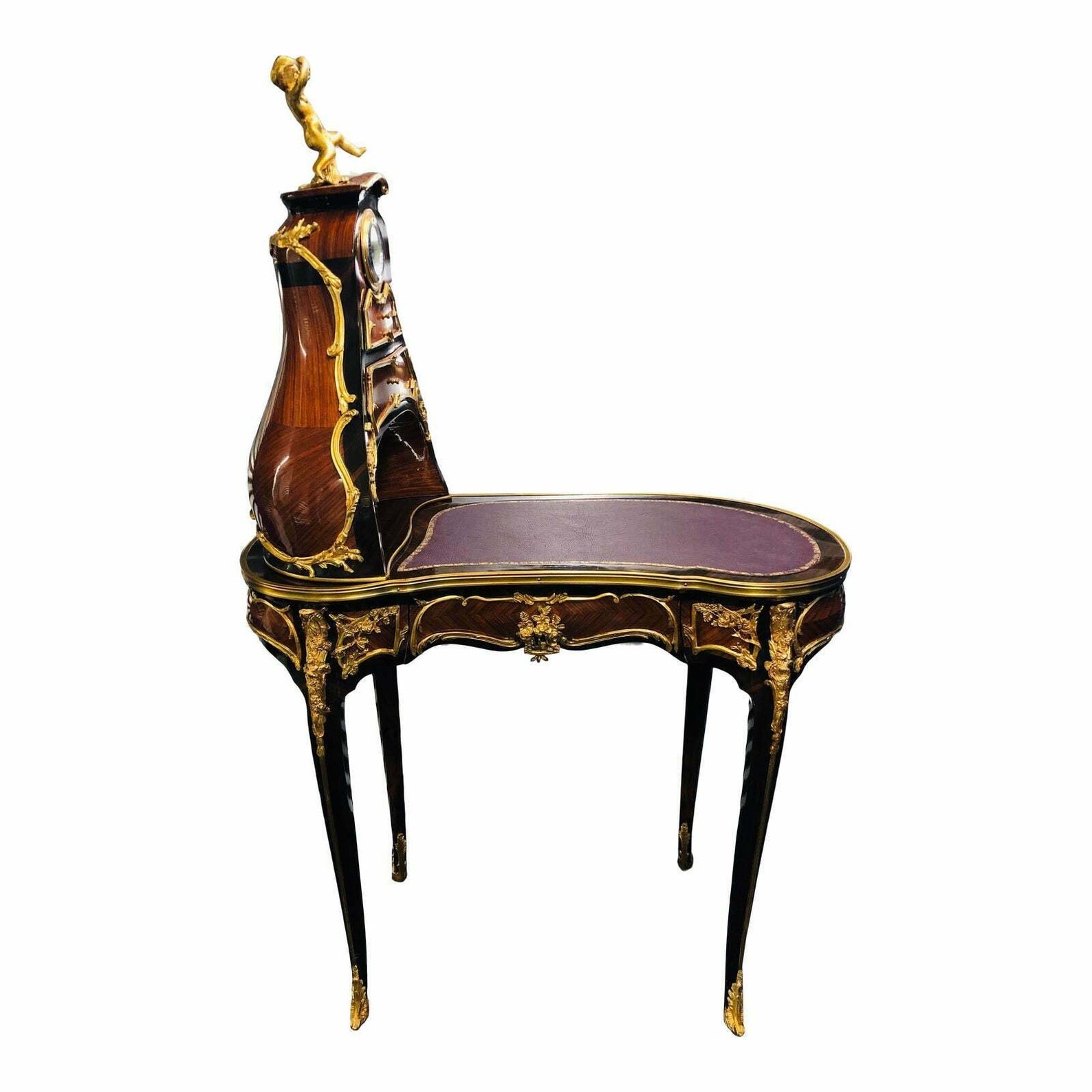 French style Marquetry Gilt Bronze Desk/table with clock