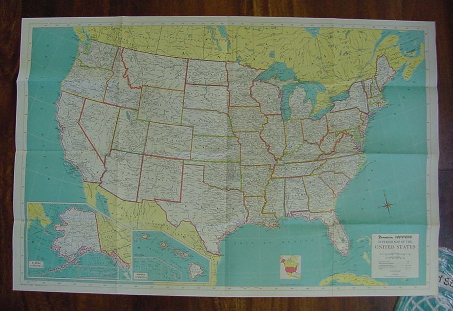 HAMMOND SUPERIOR MAP OF THE UNITED STATES 25 x 38″ – NEVER USED – FS